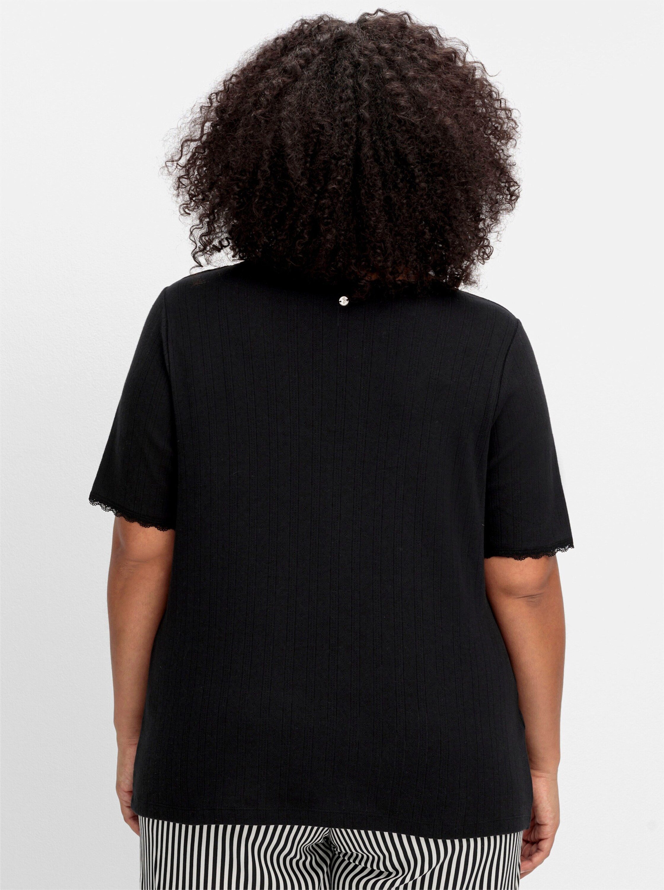 Sheego T-Shirt T-Shirt Kurzarm mit Ajourmuster und Spitzendetails günstig online kaufen