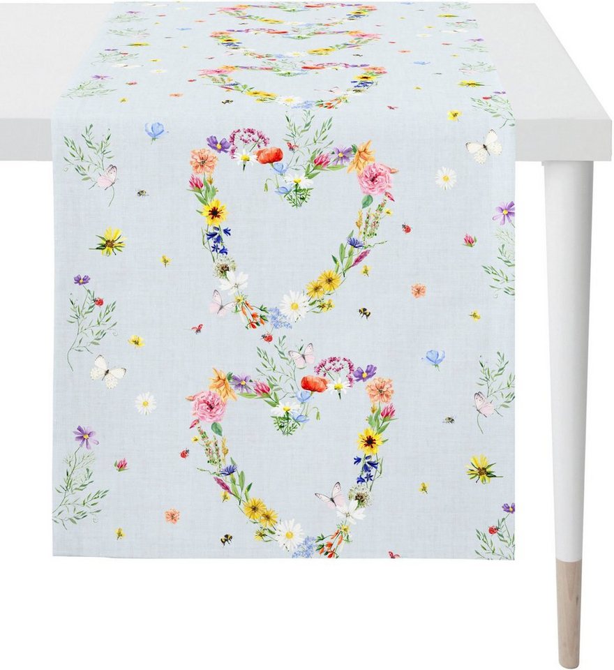 Frühlingsblumen SPRINGTIME, Herzform, Tischläufer in Frühling 6816 APELT Frühjahrsdeko, Motiv mit Digitaldruck, aus (1-tlg),