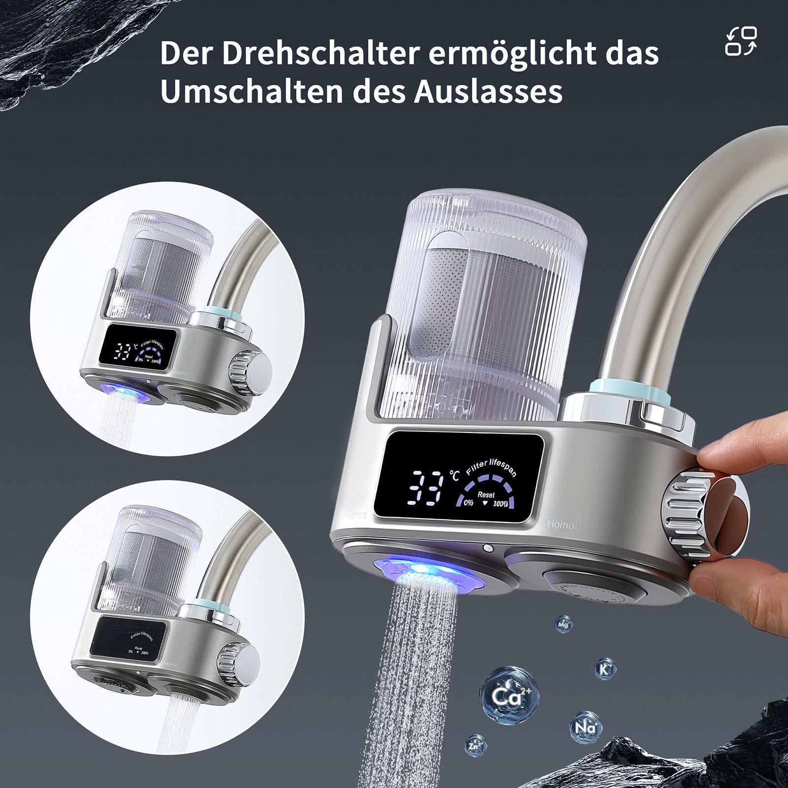 HOMELODY Wasserhahnfilter Wasserhahn Wasserfilter mit Blaulicht Heimküchen Wasserfilter, Zubehör für Küchenarmatur, Waschtischarmatur, Küche, entfernt Chlor, Schwermetalle, für Standard-Wasserhähne