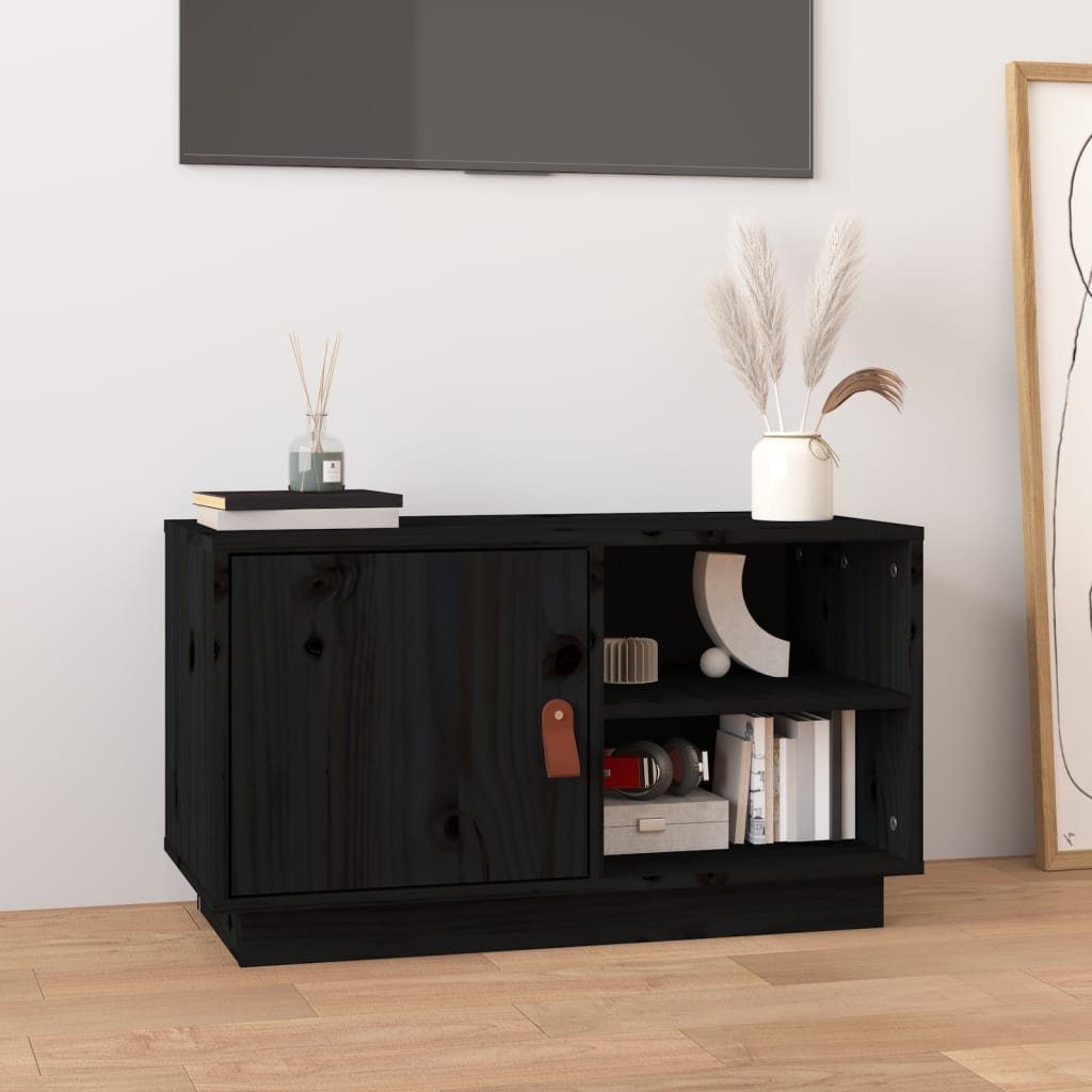 unbeschreiblich furnicato TV-Schrank Schwarz 70x34x40 cm Massivholz Kiefer