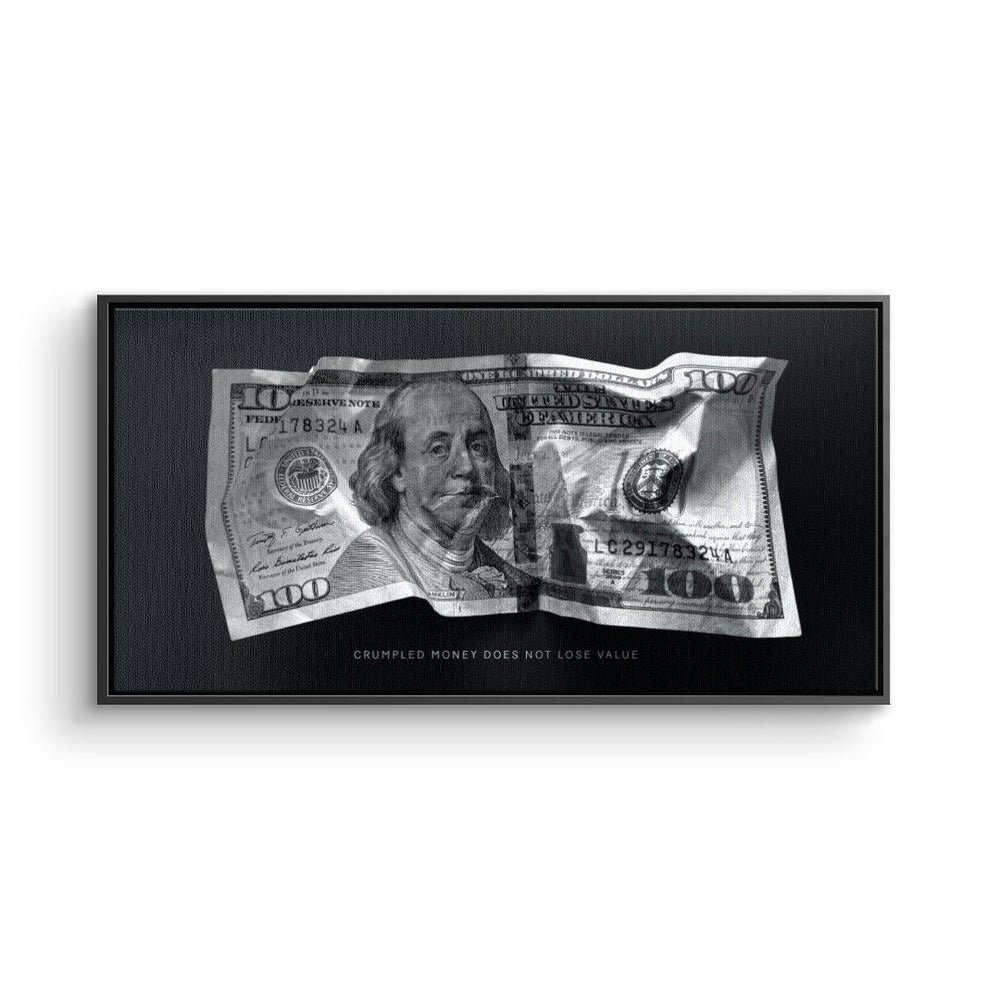 DOTCOMCANVAS® Leinwandbild, Premium Motivationsbild - Crumble Money V4 schwarzer Rahmen