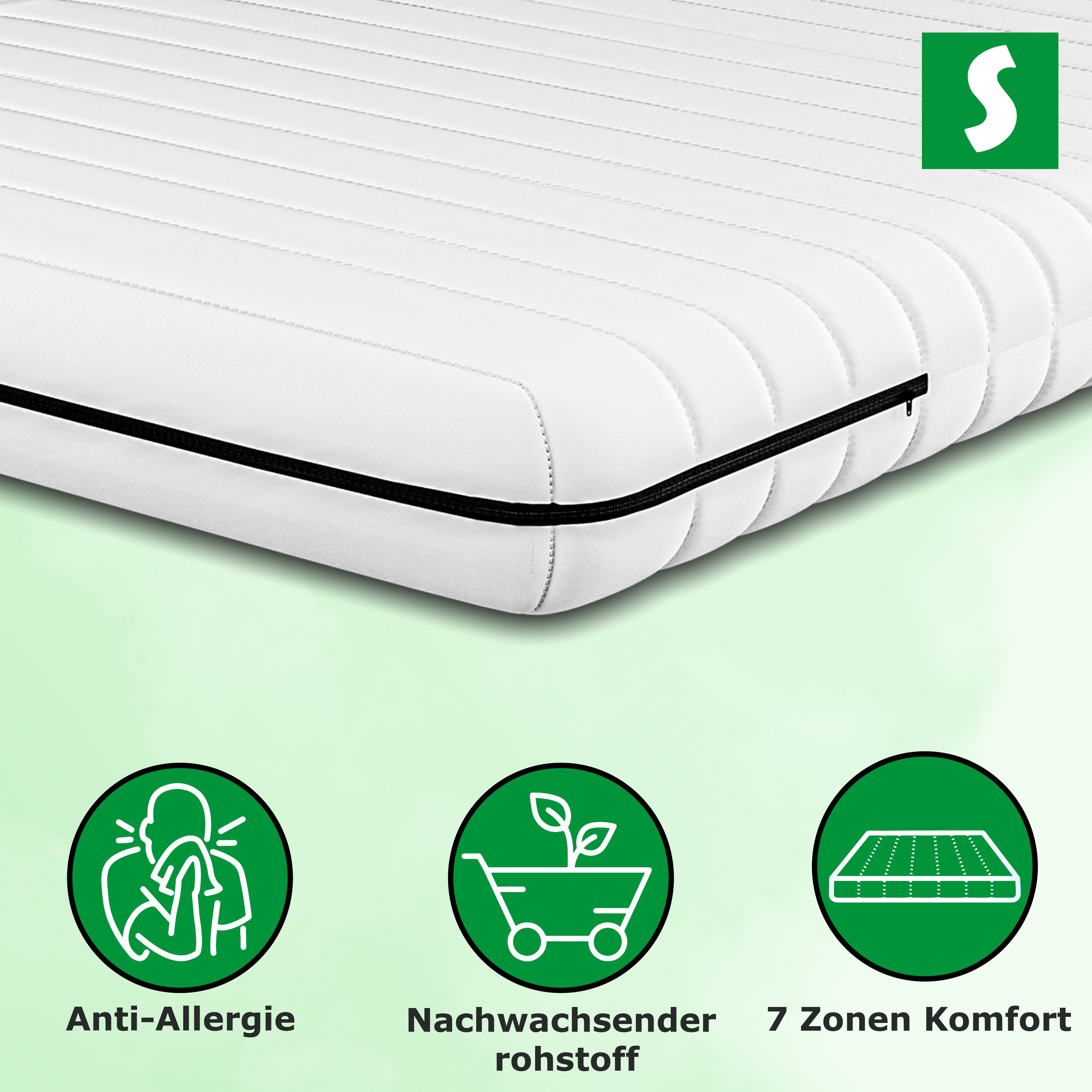 Kaltschaummatratze Premium 7-Zonen Wendematratze mit Härtegraden H2 und H3, Schlaftroll, 15 cm hoch, In verschiedenen Höhen und Größen erhältlich