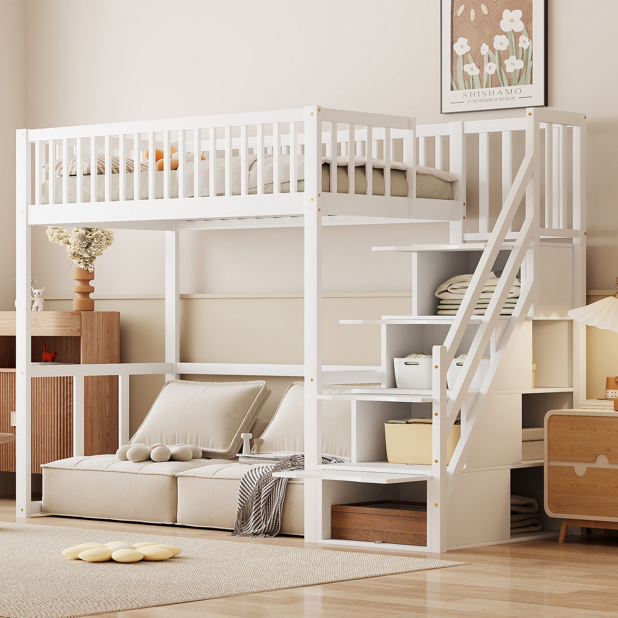 OKWISH Kinderbett Stauraumbett mit großem Kleiderschrank günstig online kaufen