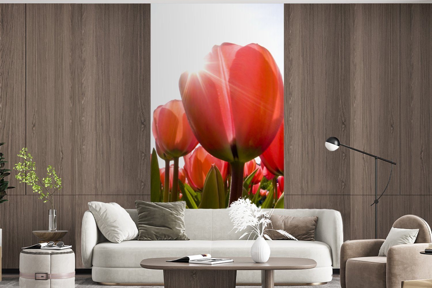 St), Sonne, - Matt, Fototapete Küche, Wohnzimmer Schlafzimmer Blumen bedruckt, - MuchoWow Tulpen (2 Vliestapete Fototapete für