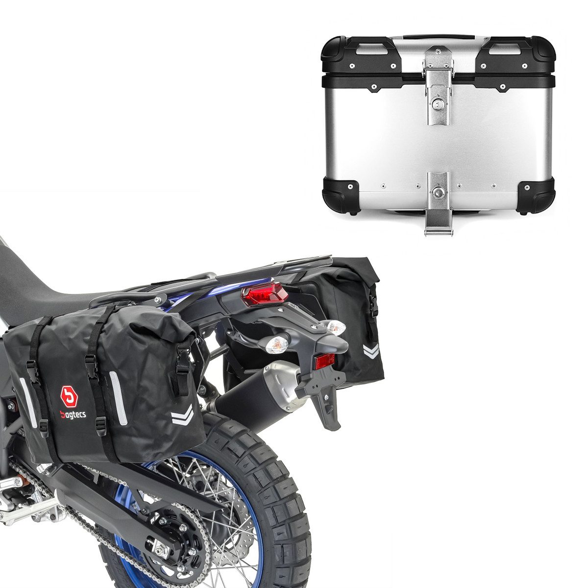 Reisetasche Set: Motorrad Satteltaschen Wasserdicht WP8 2x30L # mit Alu Top Case X