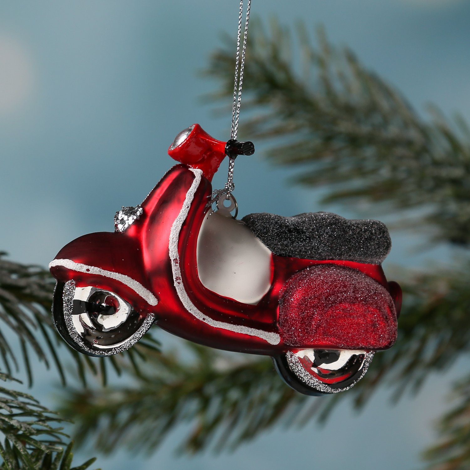 MARELIDA Christbaumschmuck Weihnachtsbaumschmuck Roller Scooter Geschenk  Retro H: 7cm rot