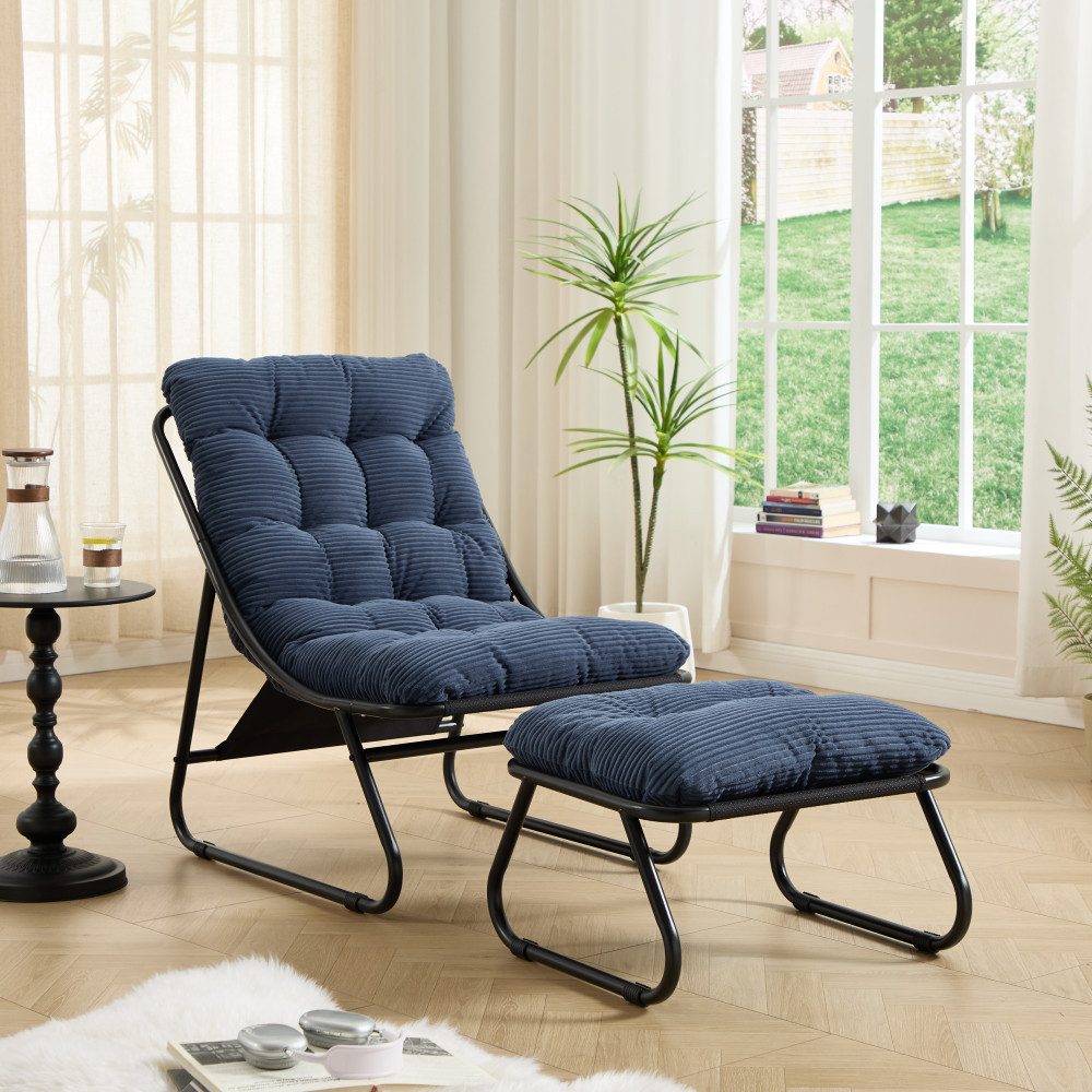 BBWL Relaxsessel mit Ottoman, Relaxsessel mit dickem Sitzkissen und Fußhocker, Outdoor Loungesessel für Balkon Wohnzimmer
