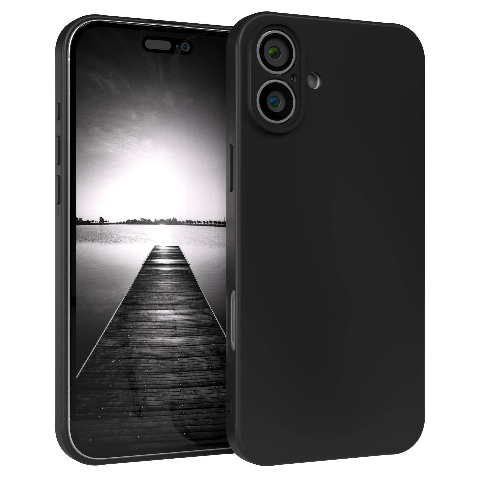 EAZY CASE Handyhülle für Apple iPhone 16 Plus Hülle Silikon 6,7 Zoll, Silikon Schutzhülle mit Kameraschutz kratzfest Back Cover Etui Schwarz