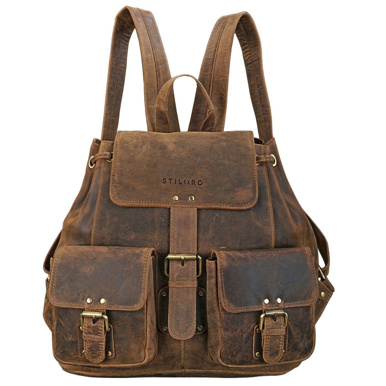 STILORD Cityrucksack "Larissa" Vintage Rucksack Leder Damen mittel - braun