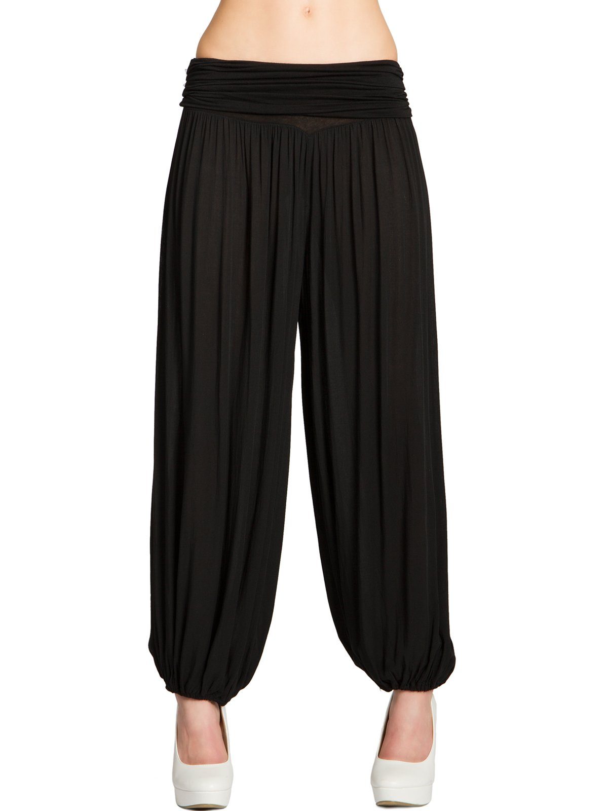 Caspar Stoffhose KHS035 leichte Damen Sommer Haremshose mit hohem Stretch Bund - Made in Italy