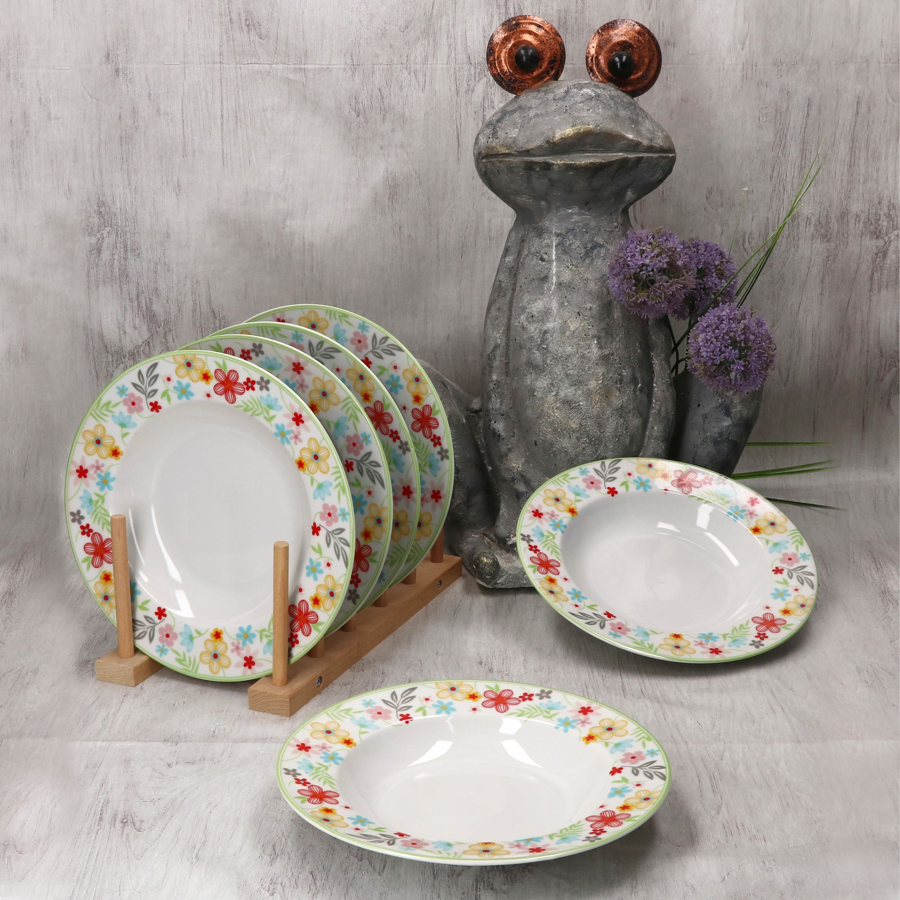 MamboCat Suppenteller 6x Variant Blümchen Suppenteller bunt tiefe Teller Pasta Salat Müsli