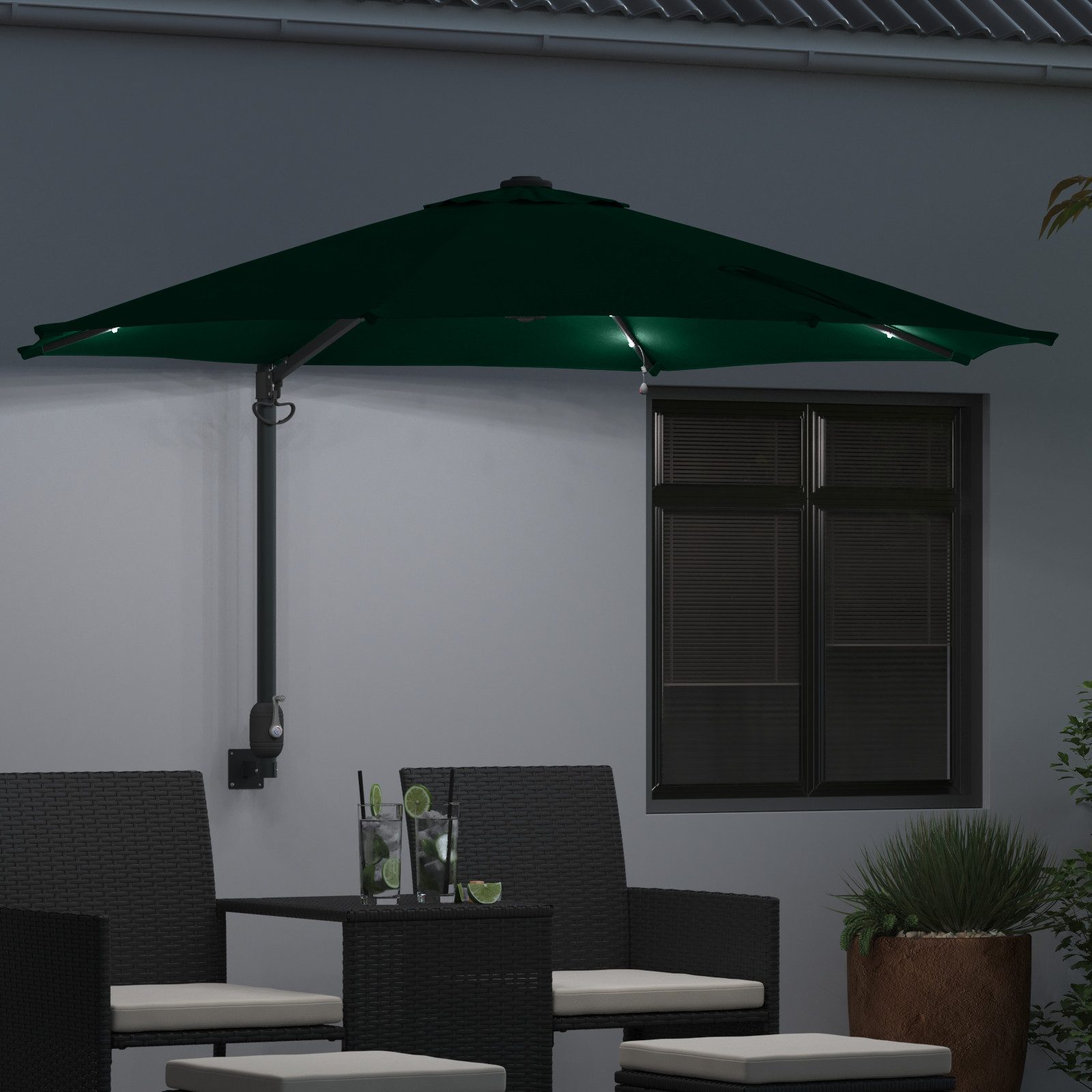vidaXL Sonnenschirm Wand-Sonnenschirm mit LED-Leuchten Grün günstig online kaufen