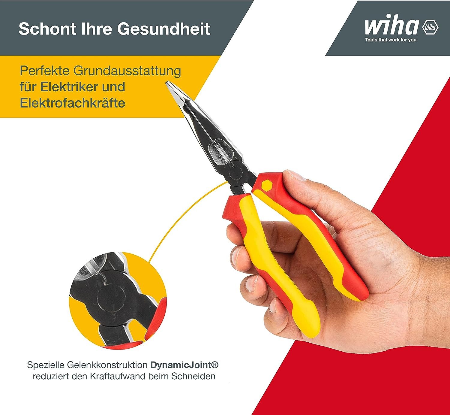 Wiha Flachrundzange Professional electric (27425), 200 mm, mit Schneide, gebogene Form, Radiozange, VDE geprüft