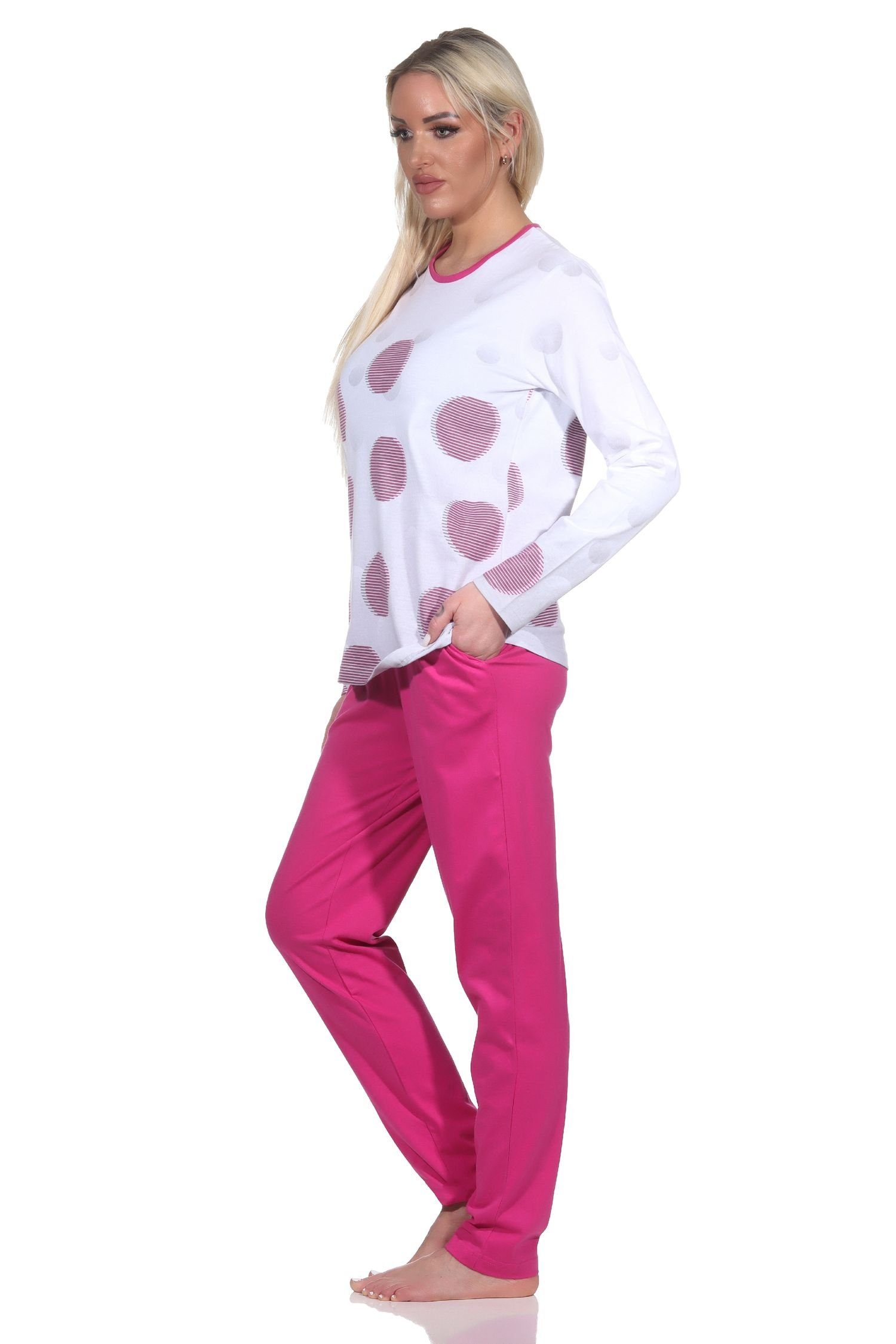 in Tupfen-Punkte Optik langarm Schlafanzug Übergrösse Damen pink in - Normann auch Pyjama