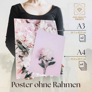 Heimlich Poster Set als Wohnzimmer Deko, Bilder DINA3 & DINA4, Pfingst-Rose Coco, Blumen