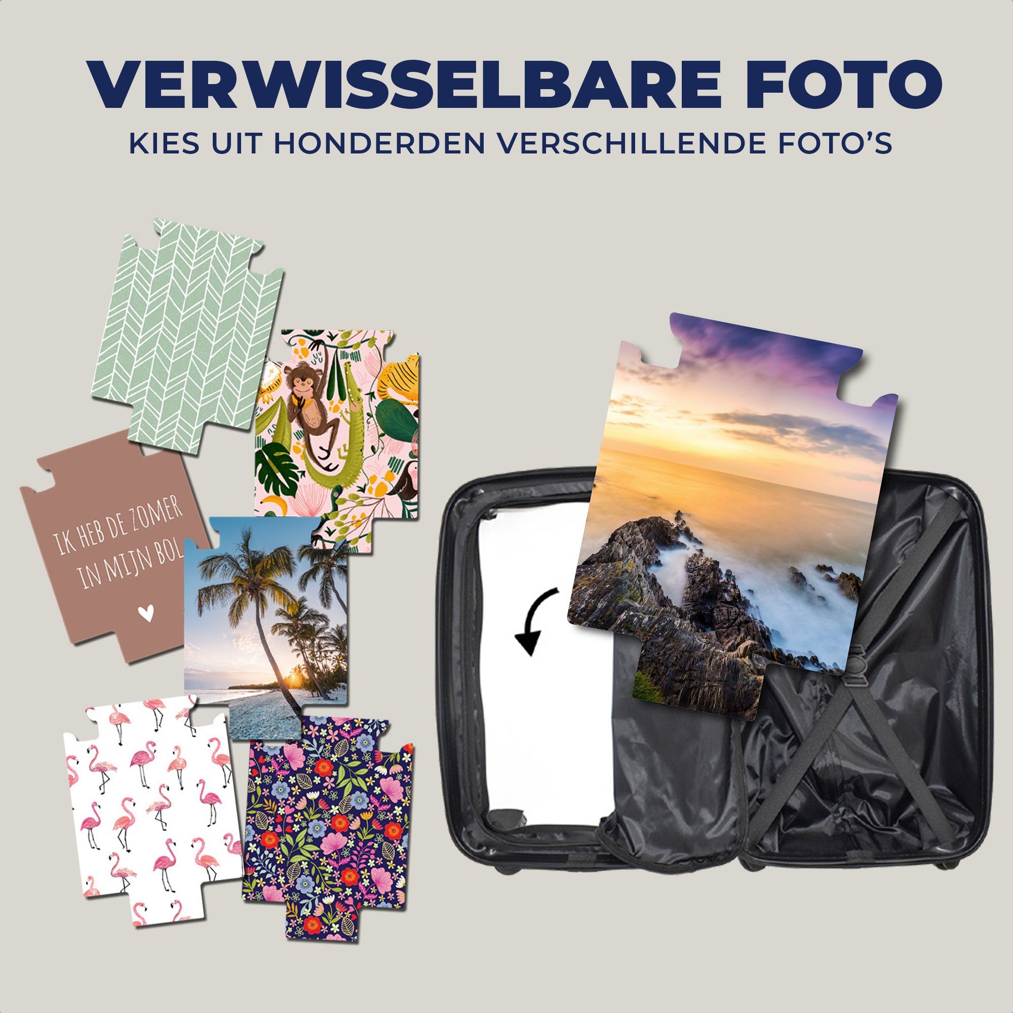 rollen, Sonnenuntergang - mit Reisetasche Trolley, Landschaft - Handgepäckkoffer 4 für Rollen, Ferien, - Handgepäck MuchoWow Horizont Wasser - Reisekoffer Blau,