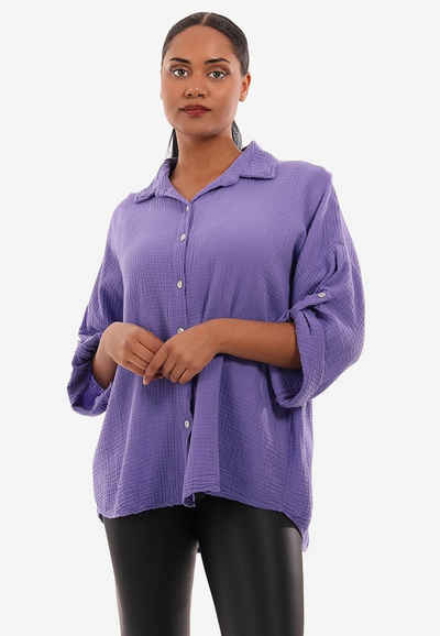 YC Fashion & Style Longbluse »Musselin Casual Bluse Oversized« in Unifarbe
