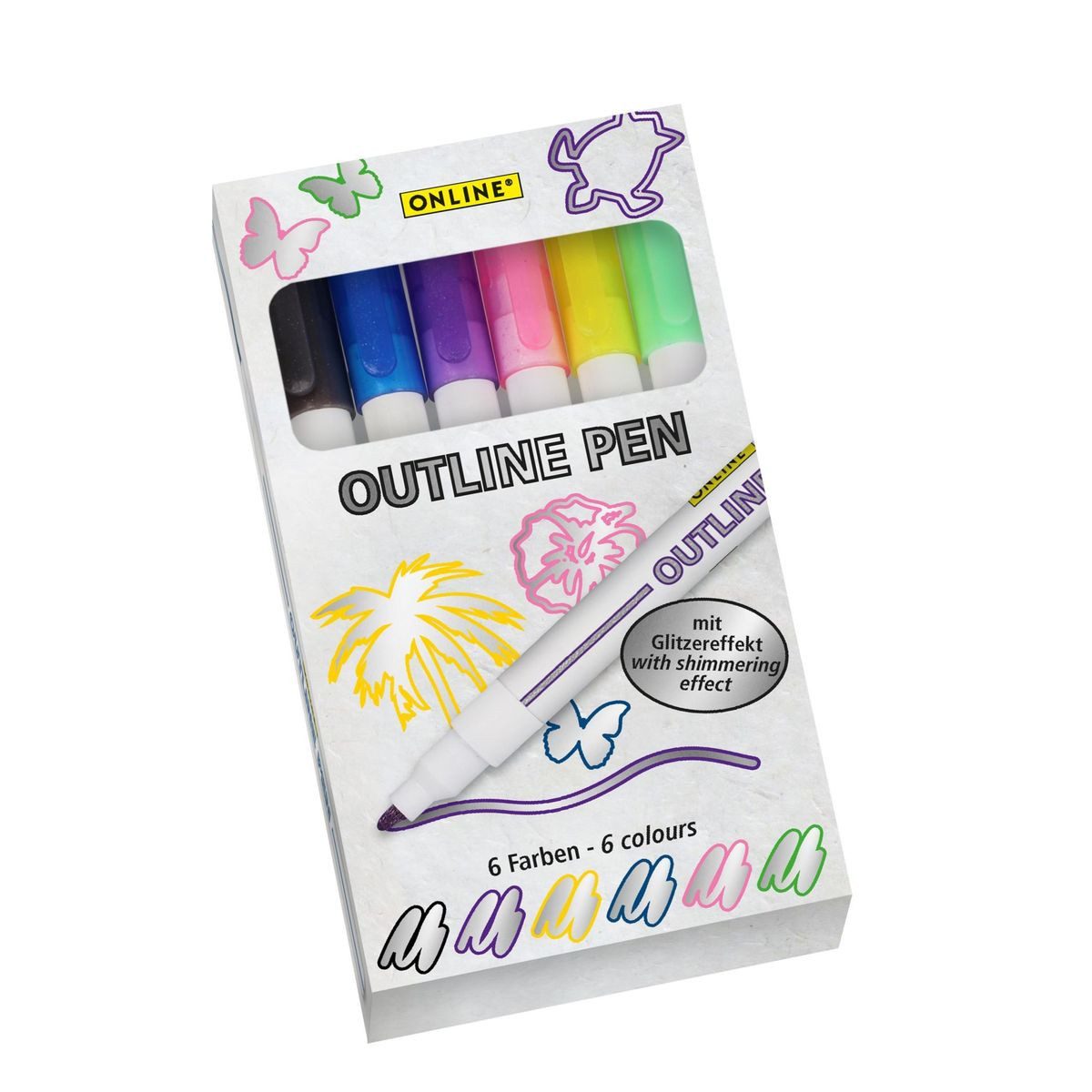 Online Pen Kugelschreiber ONLINE Outline Pen silber mit farbigem Rand Glitzereffekt Kartonetui
