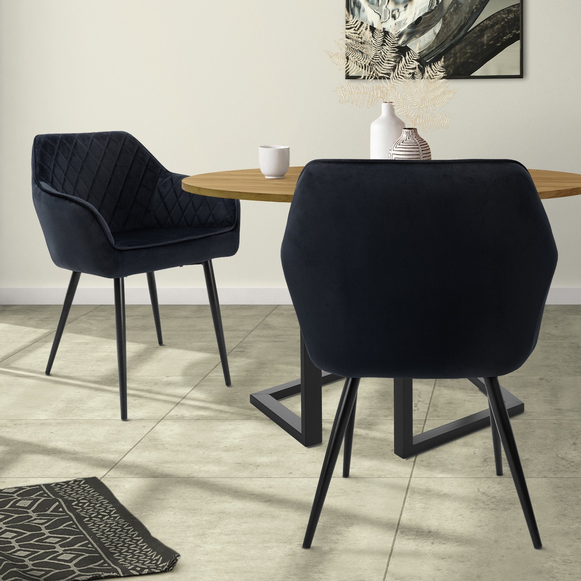 mit Esszimmerstuhl ML-DESIGN (2er Samtbezug Schwarz 2er Metallbeinen Set) Stuhl Set
