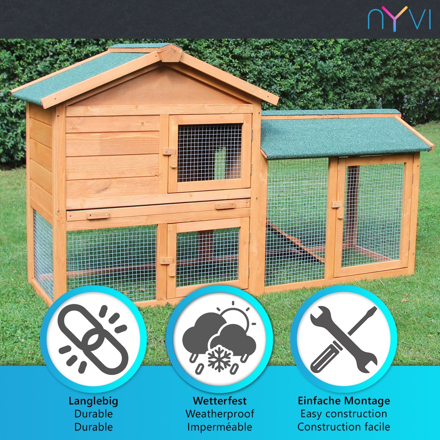 NYVI Kleintierstall Hasenstall mit Auslauf - Kleintierstall mit Gehege - 14 günstig online kaufen