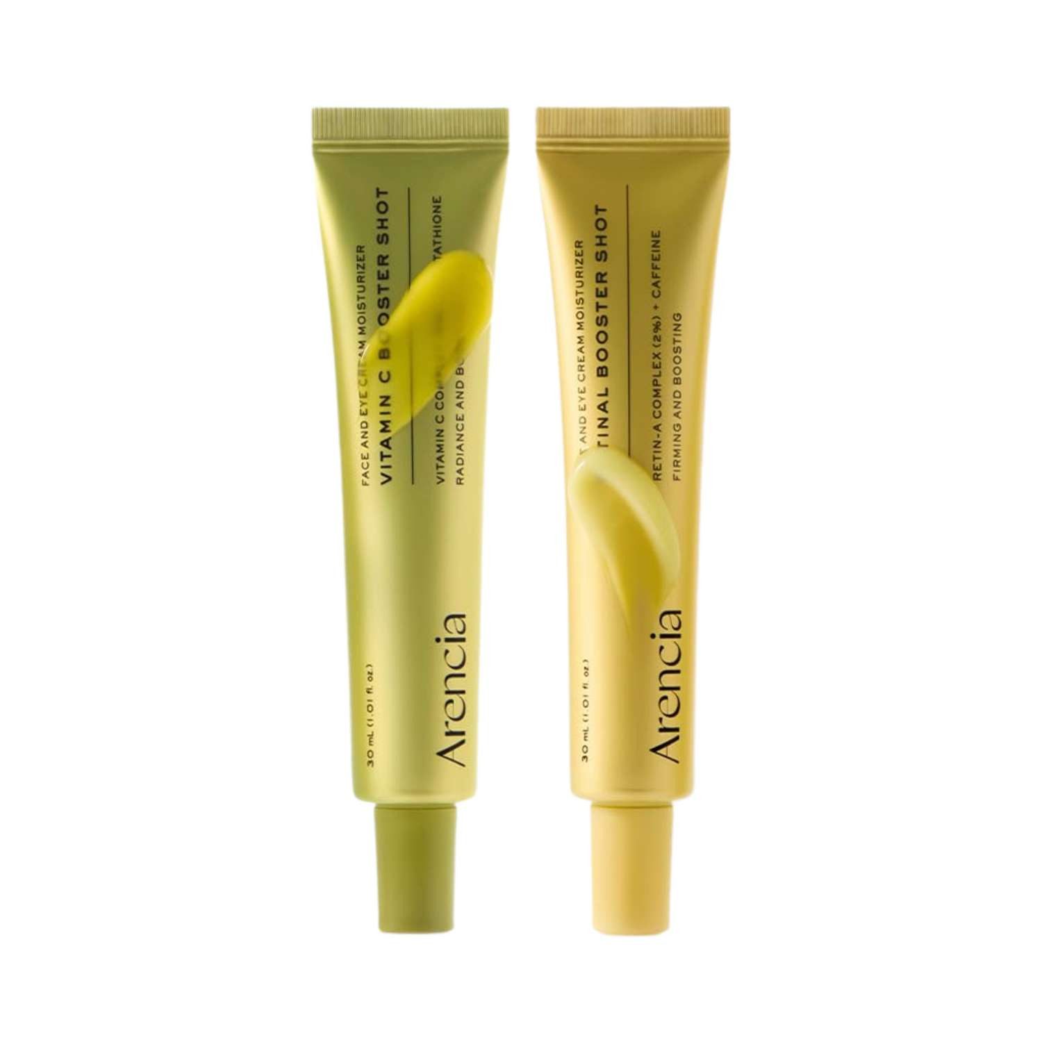 Arencia Anti-Aging-Augencreme AM/PM Glow Shot Duo – Vitamin C & Retinal Booster Shot Bundle mit, 2 x 30ml für Morgen- und Abendroutine, Glow, ebenmäßigen, Teint und glatter wirkende Hautstruktur