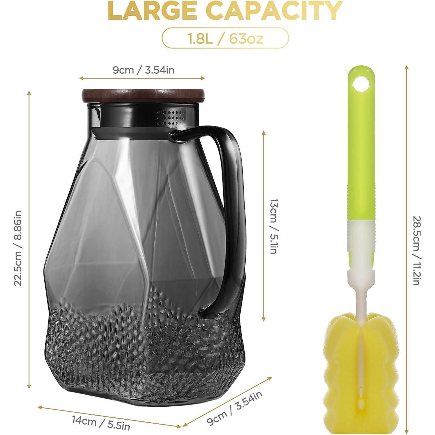 LuxusKollektion Wasserkaraffe Glaskaraffe 1.8L Wasserkaraffe mit Deckel Schwarz für Kühlschrank – Bild 2 von 5