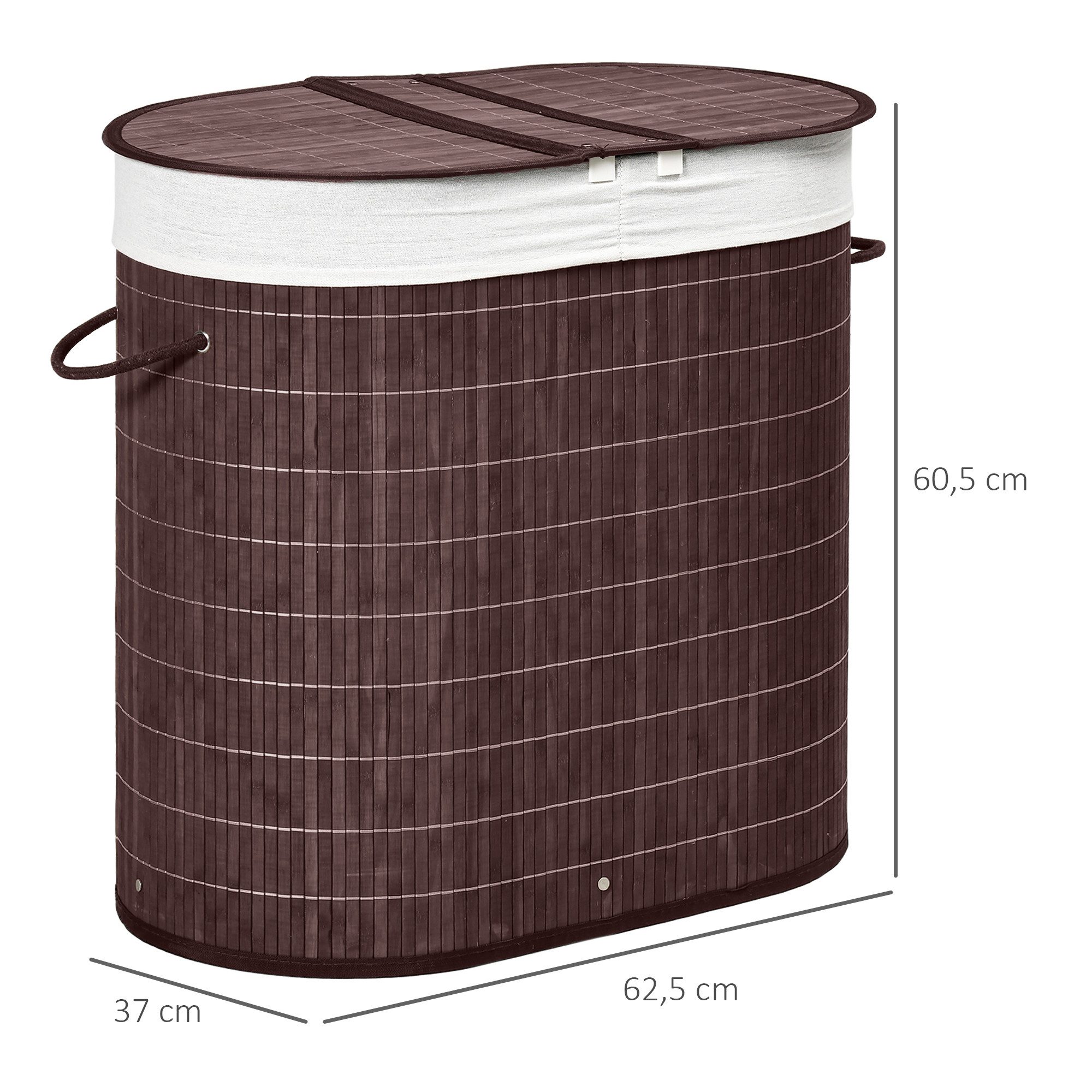 HOMCOM Wäschekorb Laundry Baskets Wäschesortierer mit Deckel, 2 Fächer (Wäschebox, 1 St., Wäschesammler), Bambus, Braun