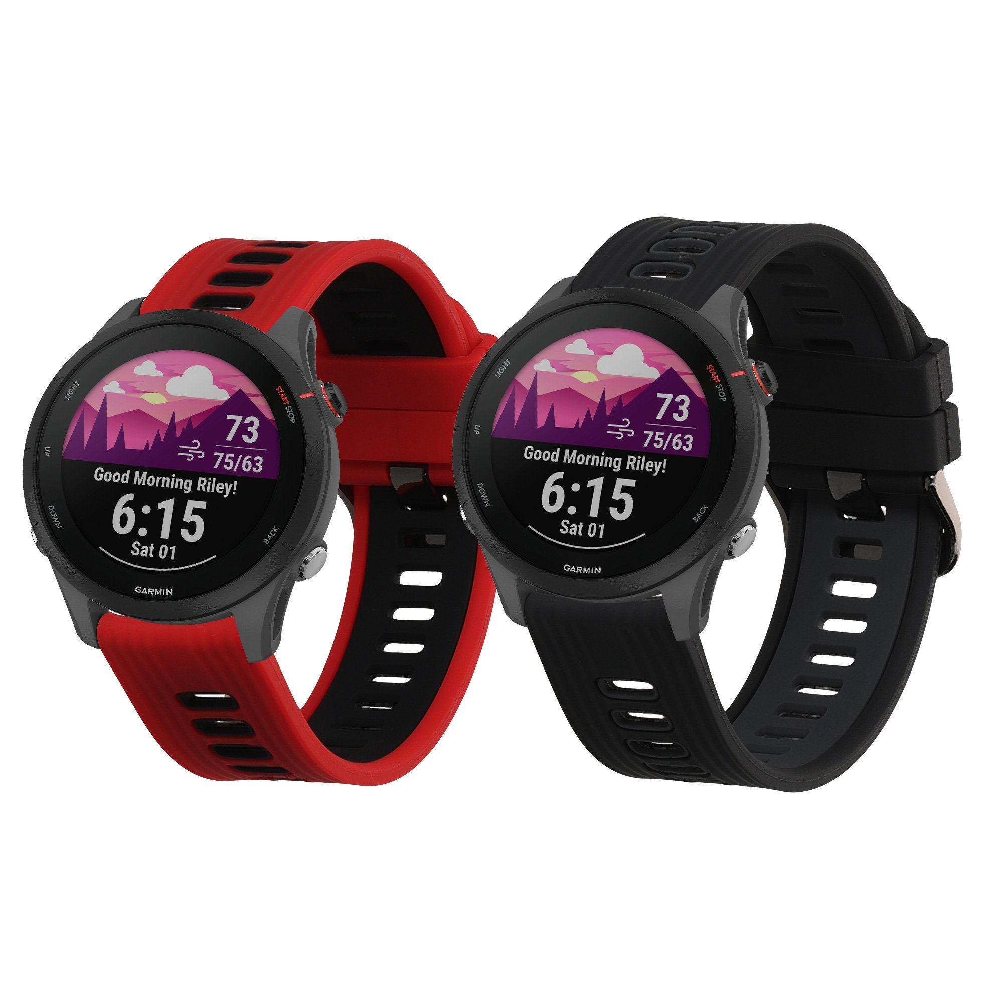kwmobile Smartwatch-Hülle 2x Uhrenarmband für Garmin Forerunner 255 / 255 Music Armband, Fitnesstracker Band Set aus TPU Silikon - Ersatzarmband Smartwatch