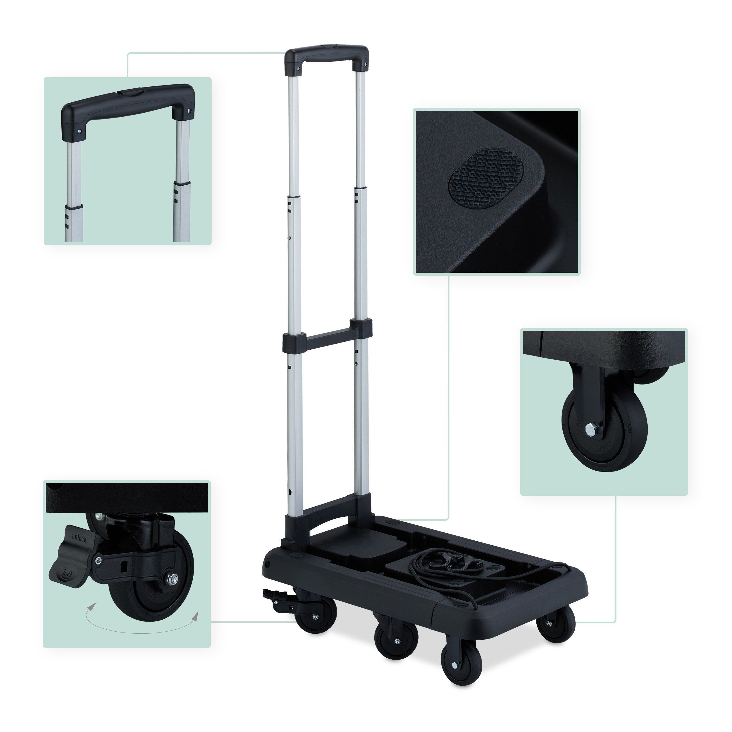 relaxdays Folding Transport Cart, black