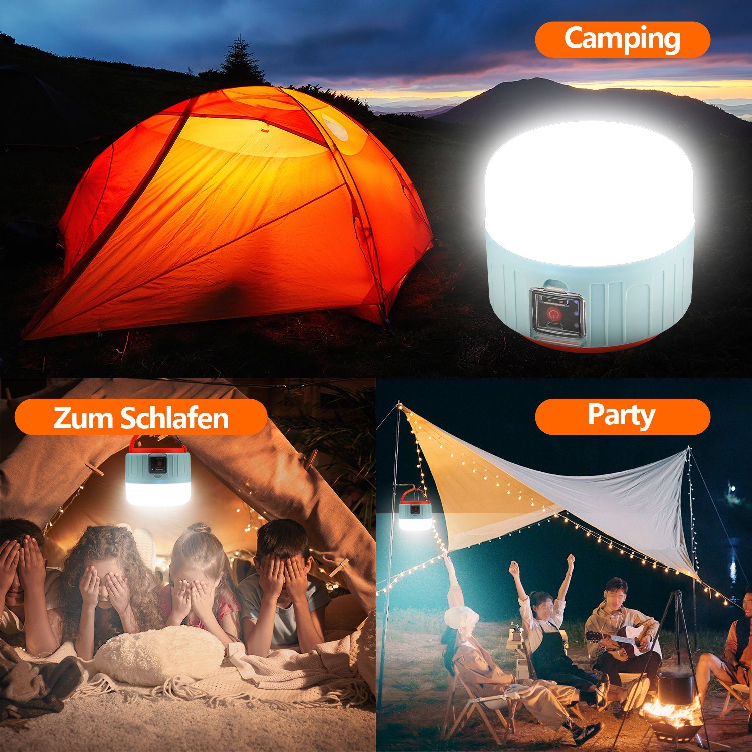 LED Campinglampe 3600mAh Akku, Eingebauter ‎Kaltweiß, LED Zelt Solarleuchte LED USB fest Akku Laterne Tragbar Licht, LED Wiederaufladbare Aufladbar Solarleuchte Campinglampe integriert, oyajia