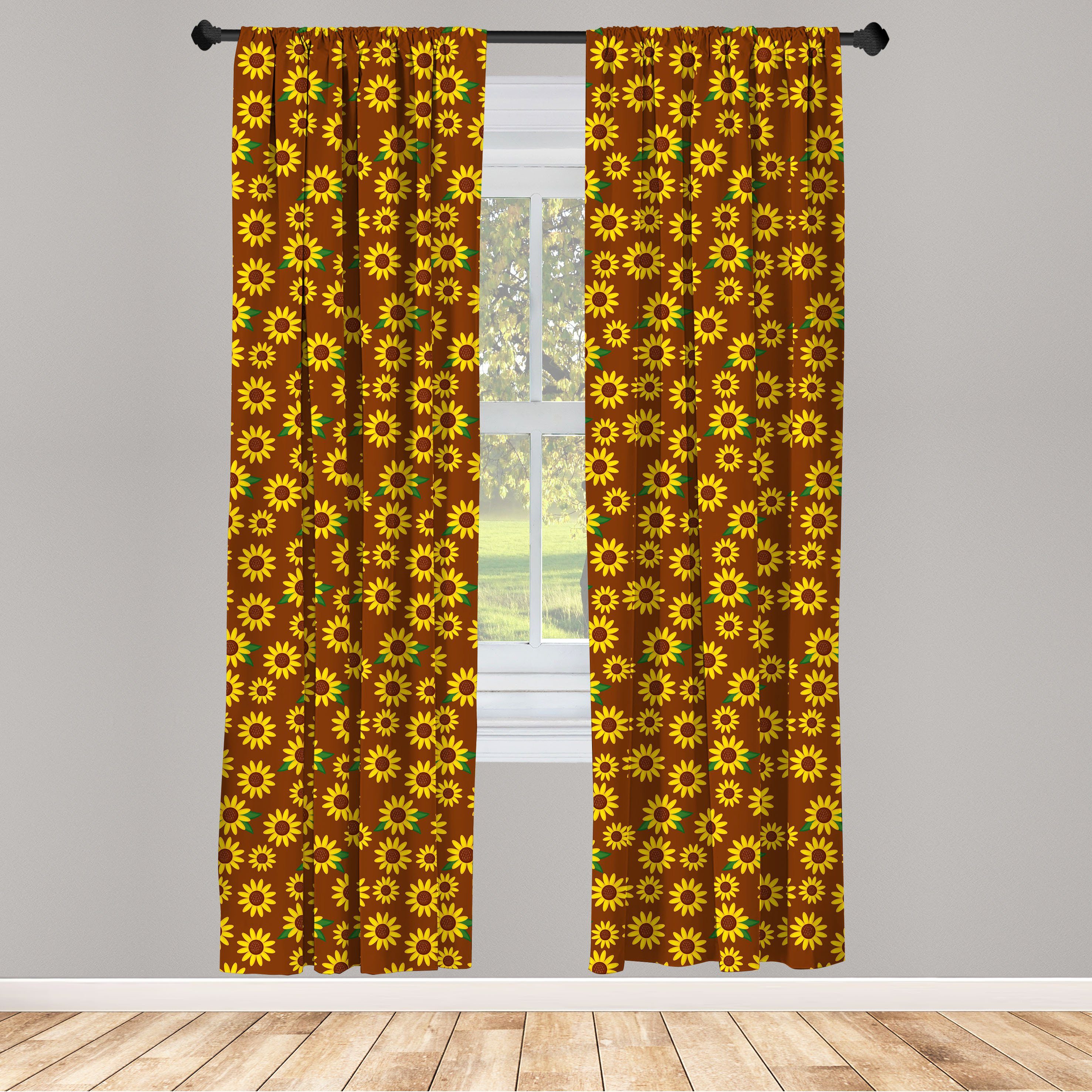 Gardine Vorhang für Wohnzimmer Schlafzimmer Dekor, Abakuhaus, Microfaser, Sonnenblume Cartoon-Blüten