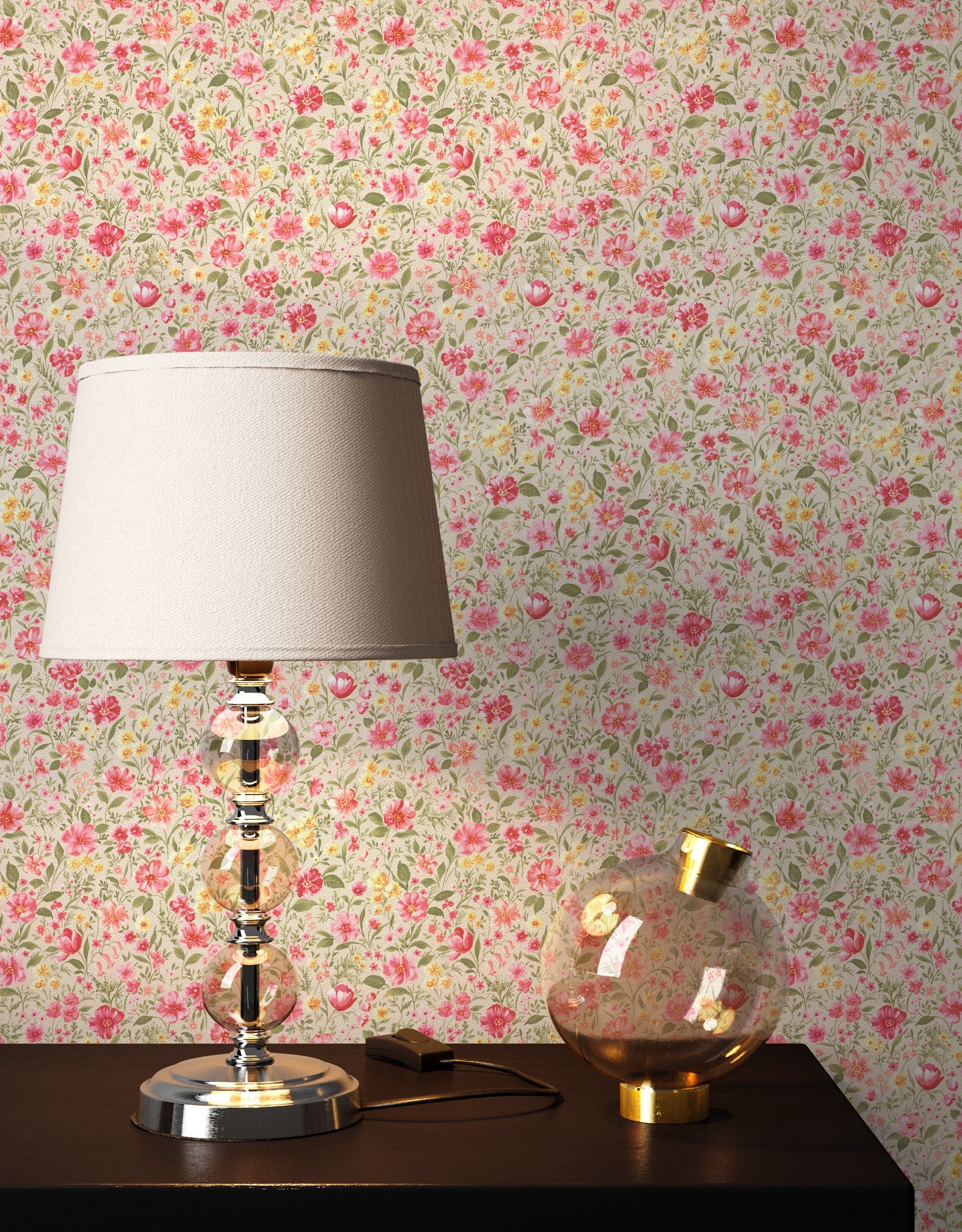 Newroom Vliestapete, Beige Tapete Landhaus Blumen günstig online kaufen