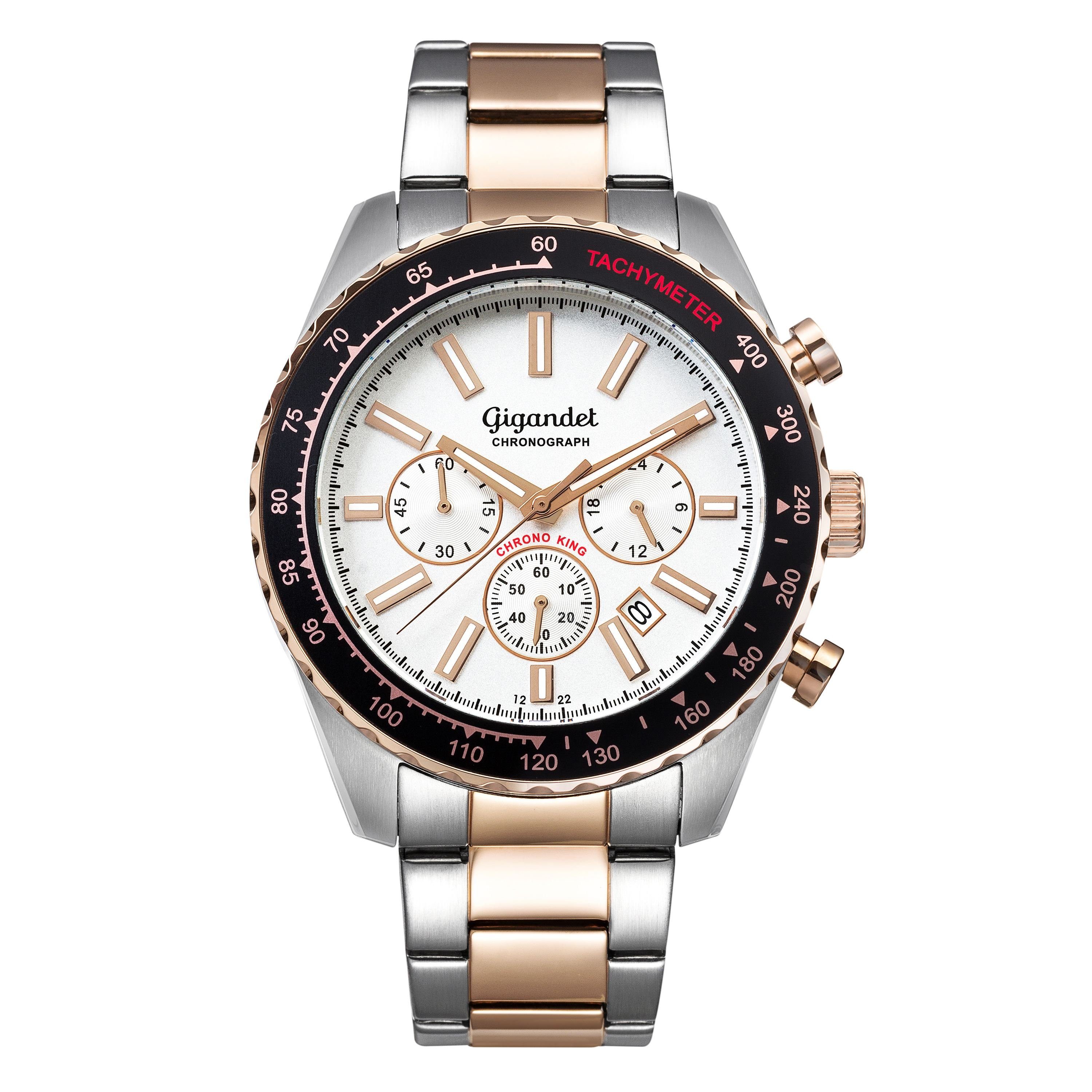 Gigandet Chronograph Herrenuhr, Armbanduhr, Sportuhr, 45mm, CHRONO KING G28-009, Mineralglas, Datumsanzeige, Edelstahlband, 10bar/100m wasserdicht