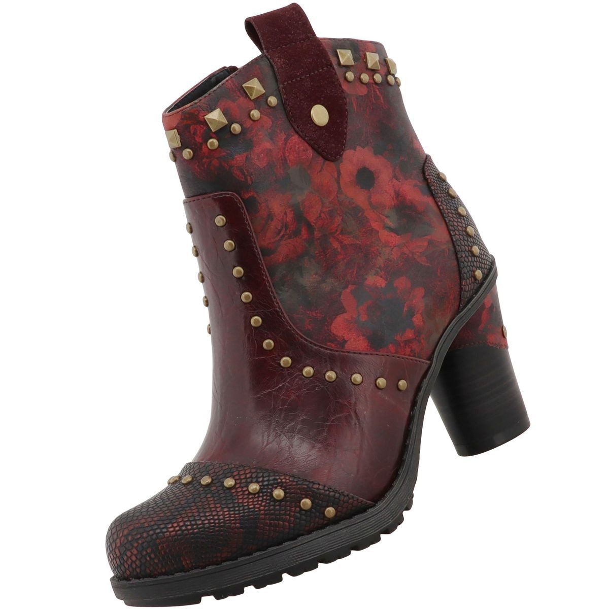 Mustang Shoes 15M0162012-bordo-multi Stiefelette Modische Ankle Boots mit floralem Muster und Nieten