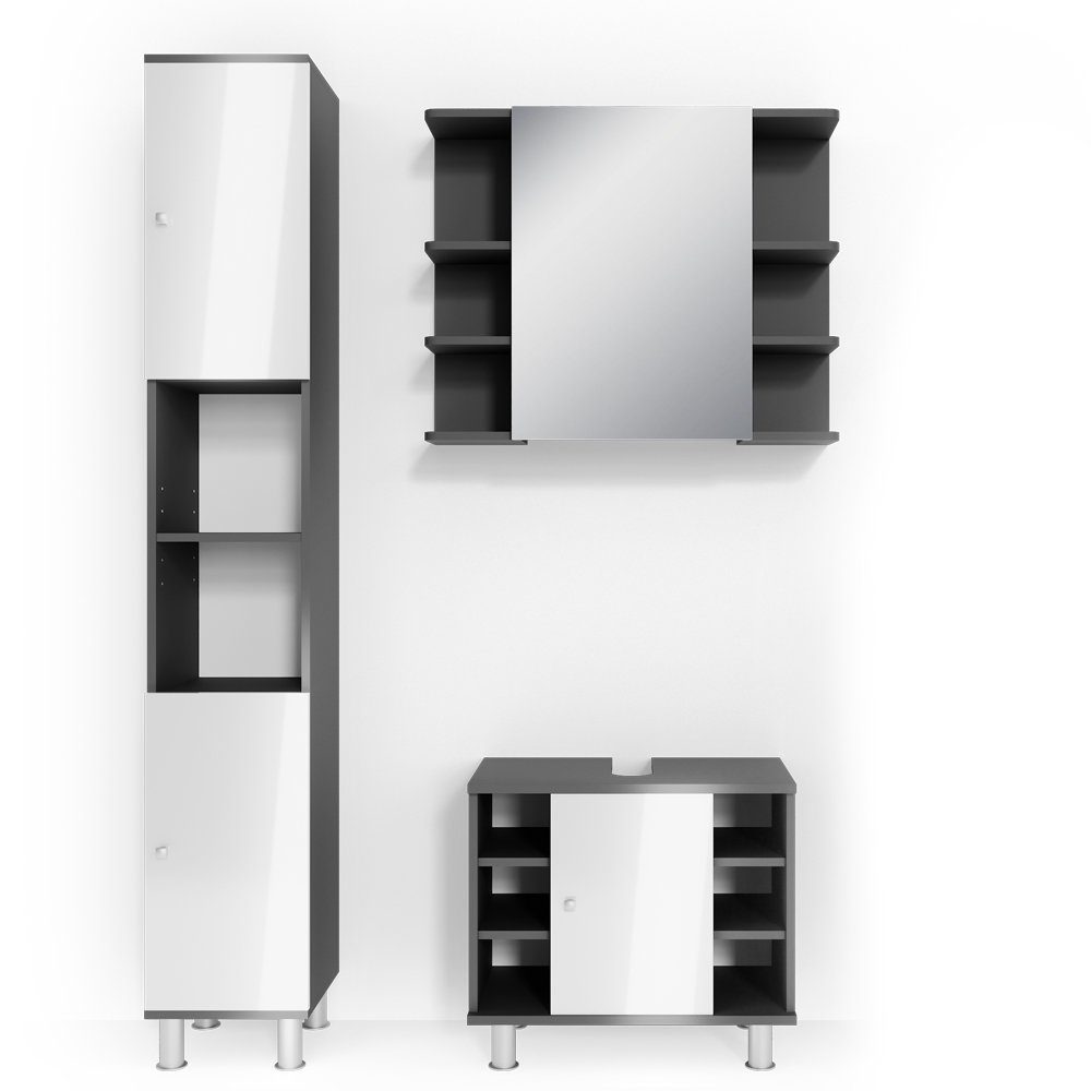 Vicco Badmöbel-Set Fynn, Anthrazit/Weiß Hochglanz, 3 Teile, mit Hochschrank günstig online kaufen