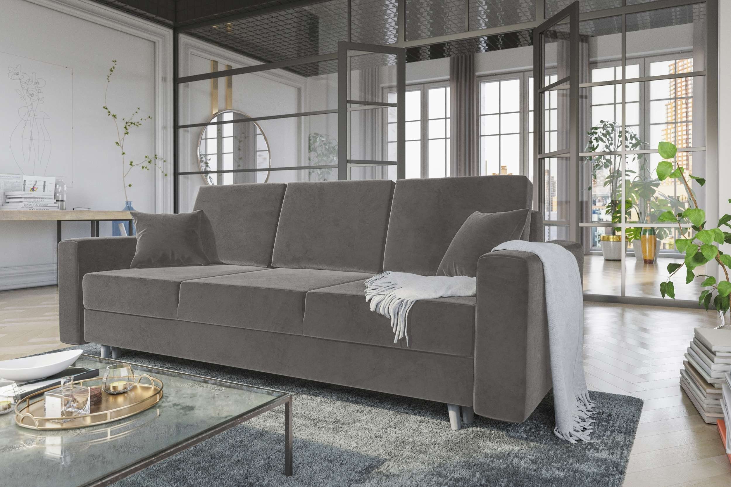 Design mit Sitzkomfort, Carmen, Sofa, Bettkasten, Schlafsofa, Modern Stylefy mit Bettfunktion, 3-Sitzer