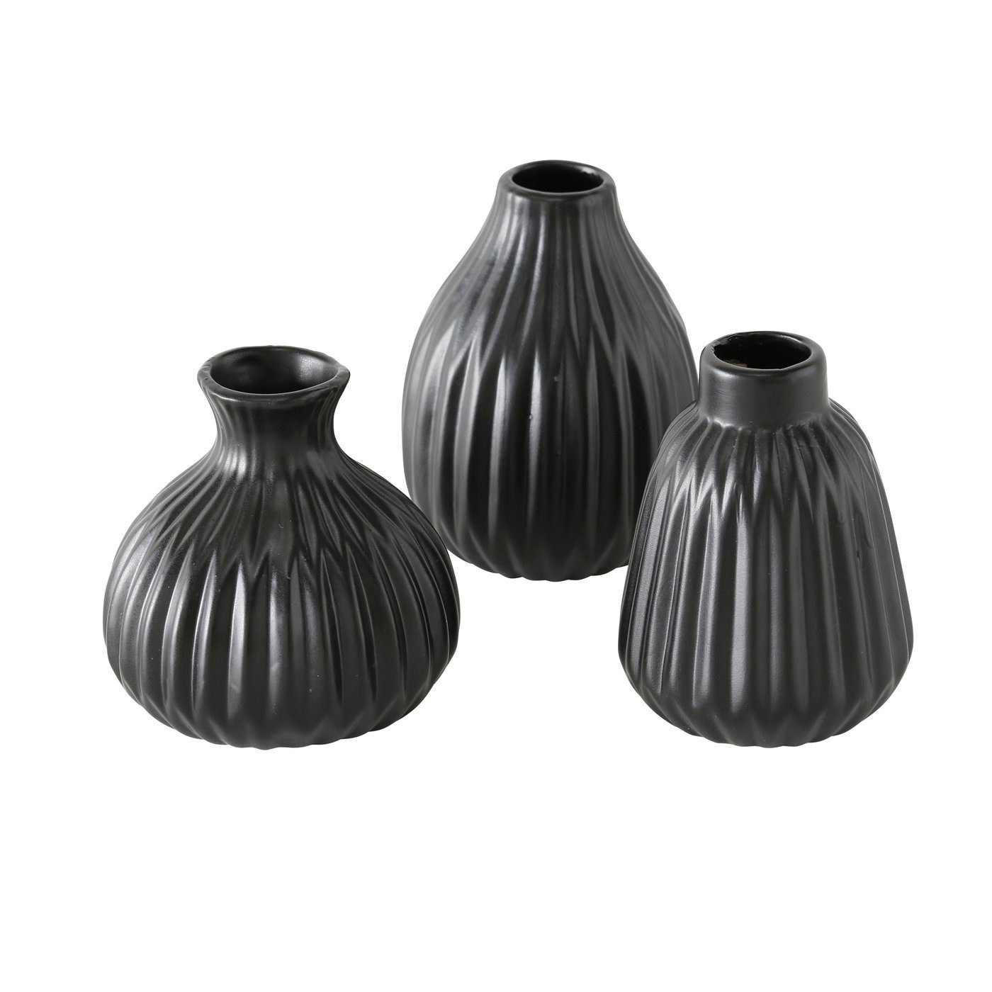 Dekovase Deko Vase im 3er Set aus Keramik Mattes Design Schwarz