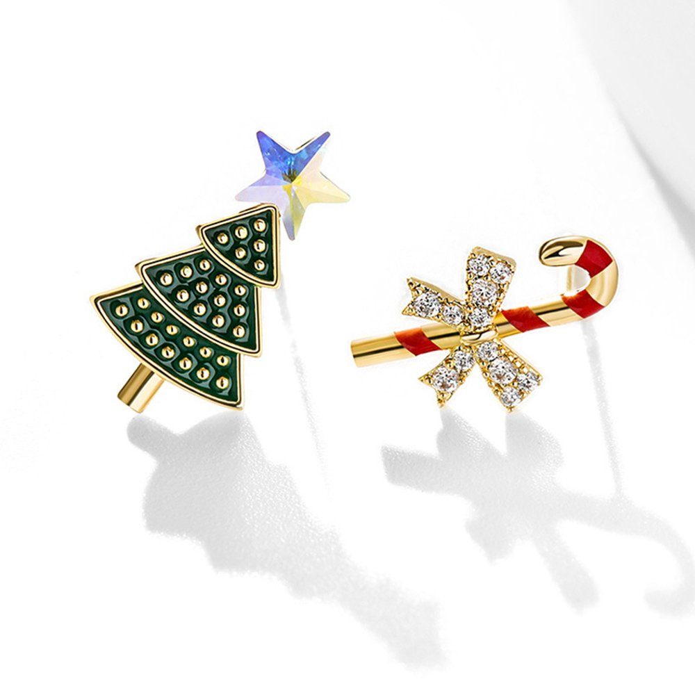 Paar Pentagramm-Ohrringe, Weihnachtsbaum-Diamant-Ohrringe, Haiaveng Fashion Weihnachtsschmuck Ohrhänger asymmetrisch, Schneeflocken-Ohrstecker