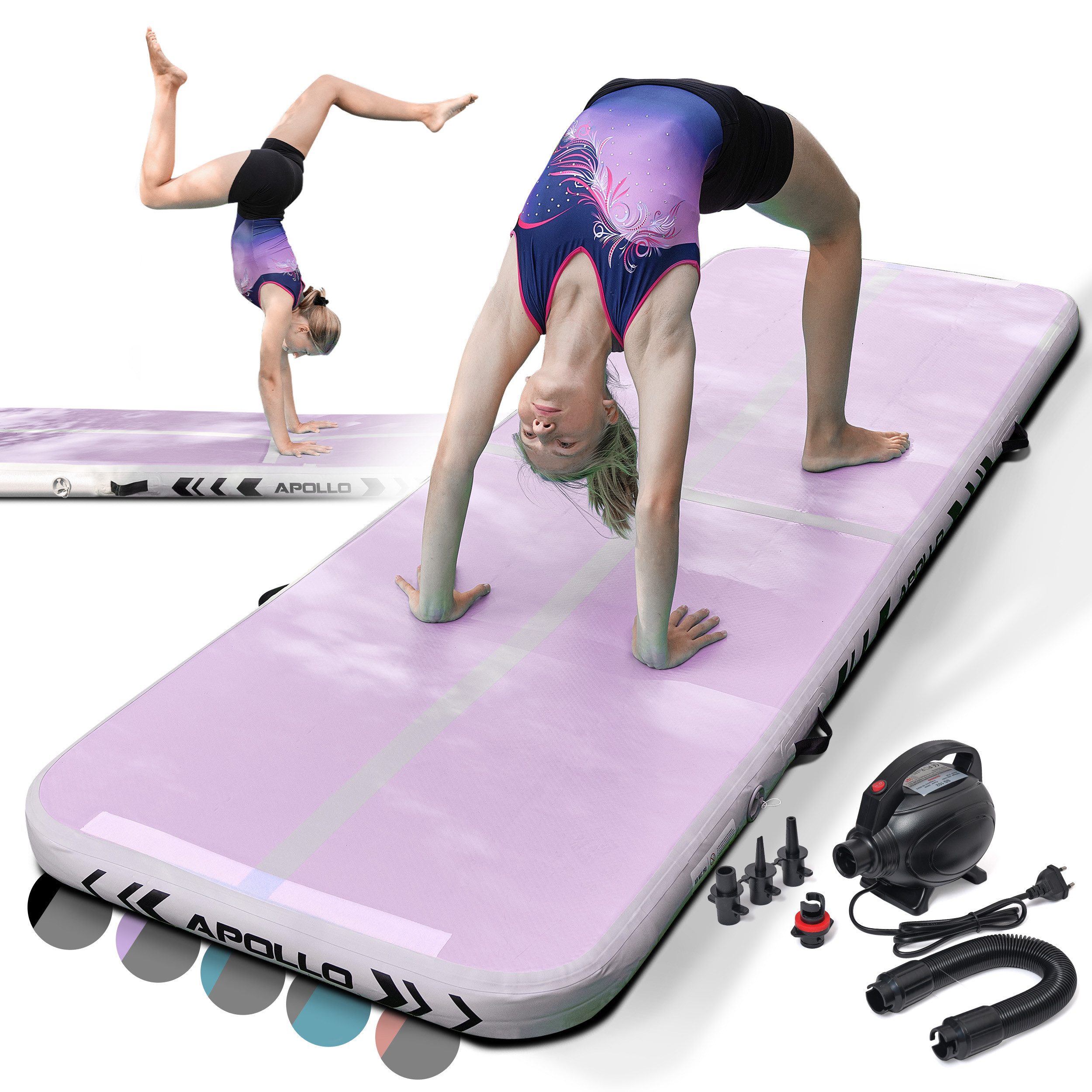 Apollo Gymnastikmatte Air Mat Pro - Airtrack Matte für Gymnastik, Yoga und Pilates, aufblasbar und in zwei Längen erhältlich