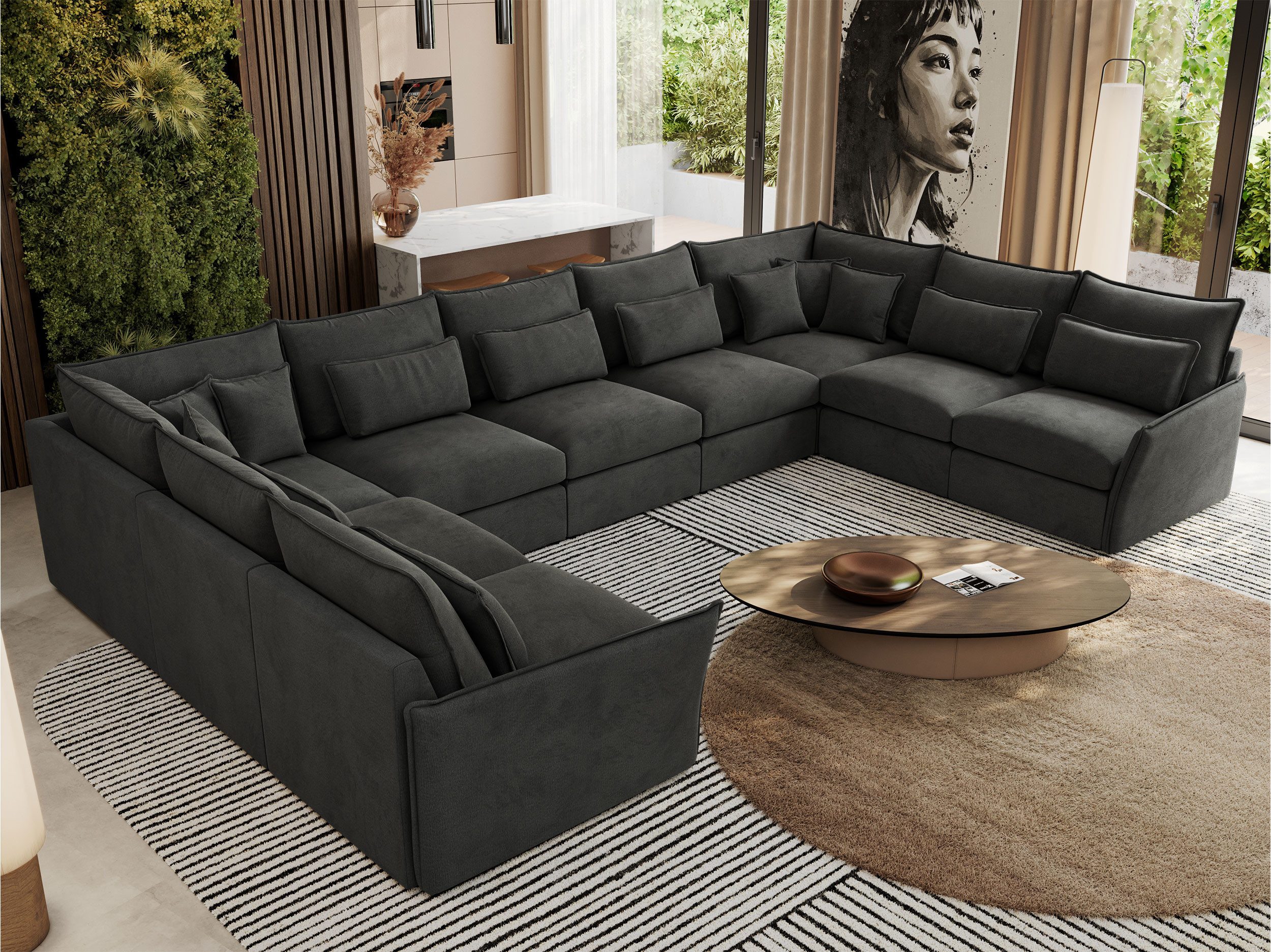 MKS MÖBEL Ecksofa VERSO U 9M, Set, Wellenfedern, CME35-Schaum, Zierkissen, Wohnlandschaft, Ecksofa U-Form, modulare Sofa, lose Rückenkissen, Sofa Big XXL