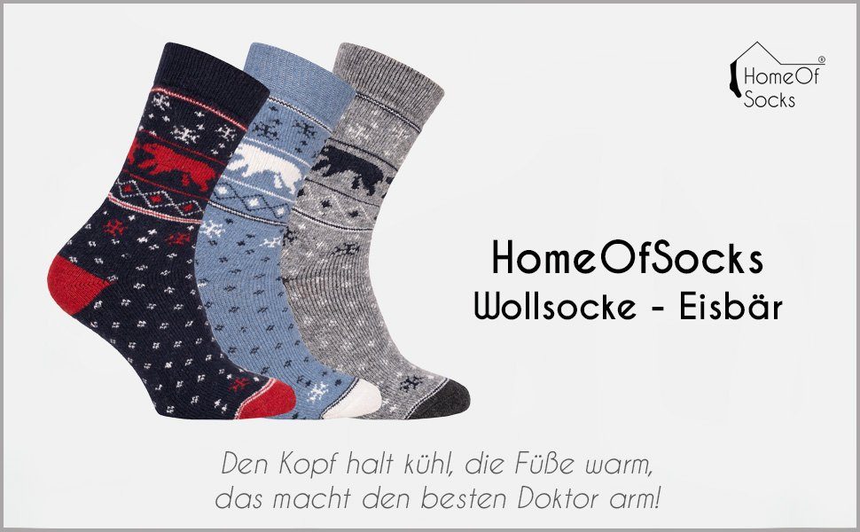 Hygge Eisbär & HomeOfSocks für Socken mit Grau Herren Damen Motiv Frottee Dick mit Wolle Kuschelsocken und