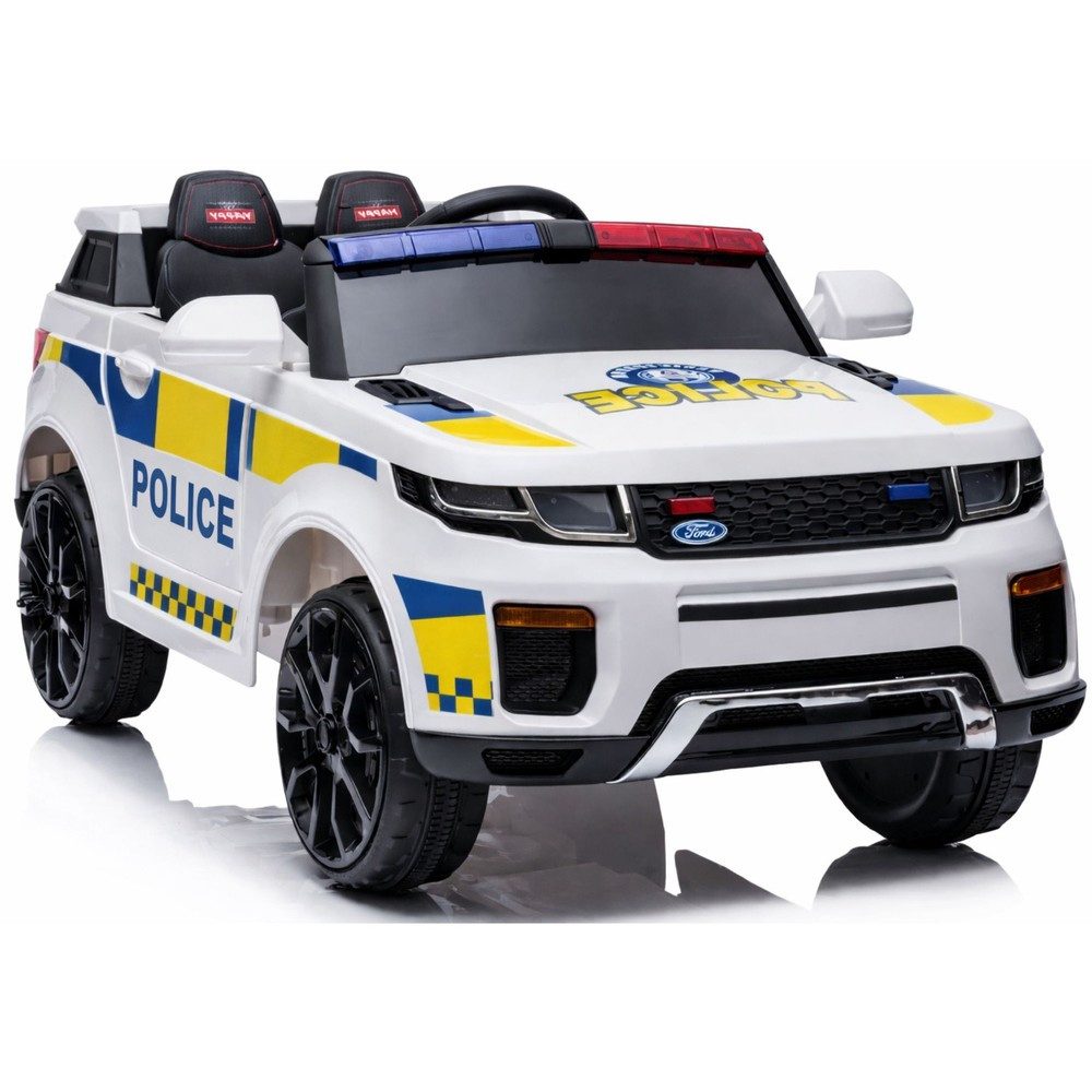 LEAN TOYS Elektro-Kinderauto Kinderfahrzeug Polizeiauto Aufsitzfahrzeug, (1-tlg), Polizei-Design, LED-Lichtbalken, Akkubetrieb