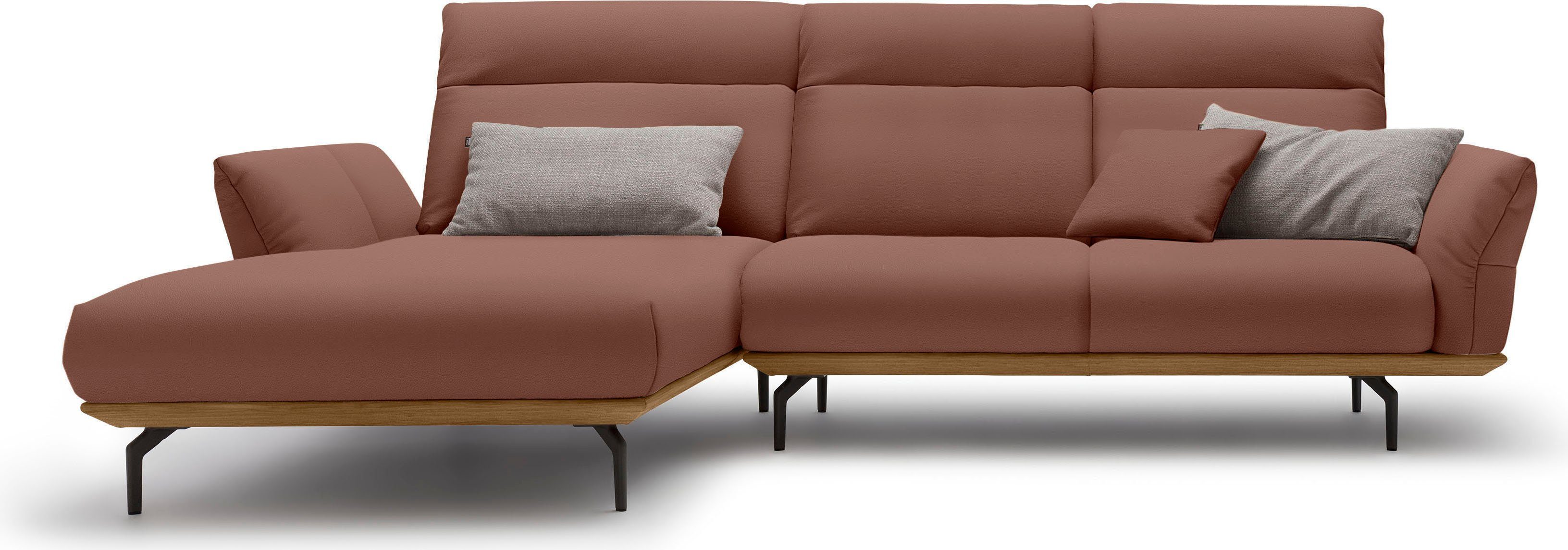 hülsta sofa cm in Nussbaum, hs.460, Ecksofa Winkelfüße in Sockel Umbragrau, 298 Breite