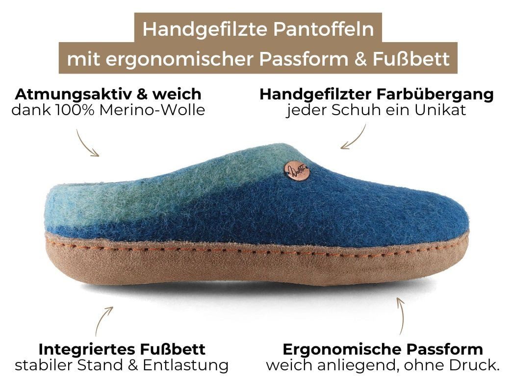 WoolFit Barfuß-Hausschuhe Sherpa Hausschuh handgefilzt aus 100% Wolle