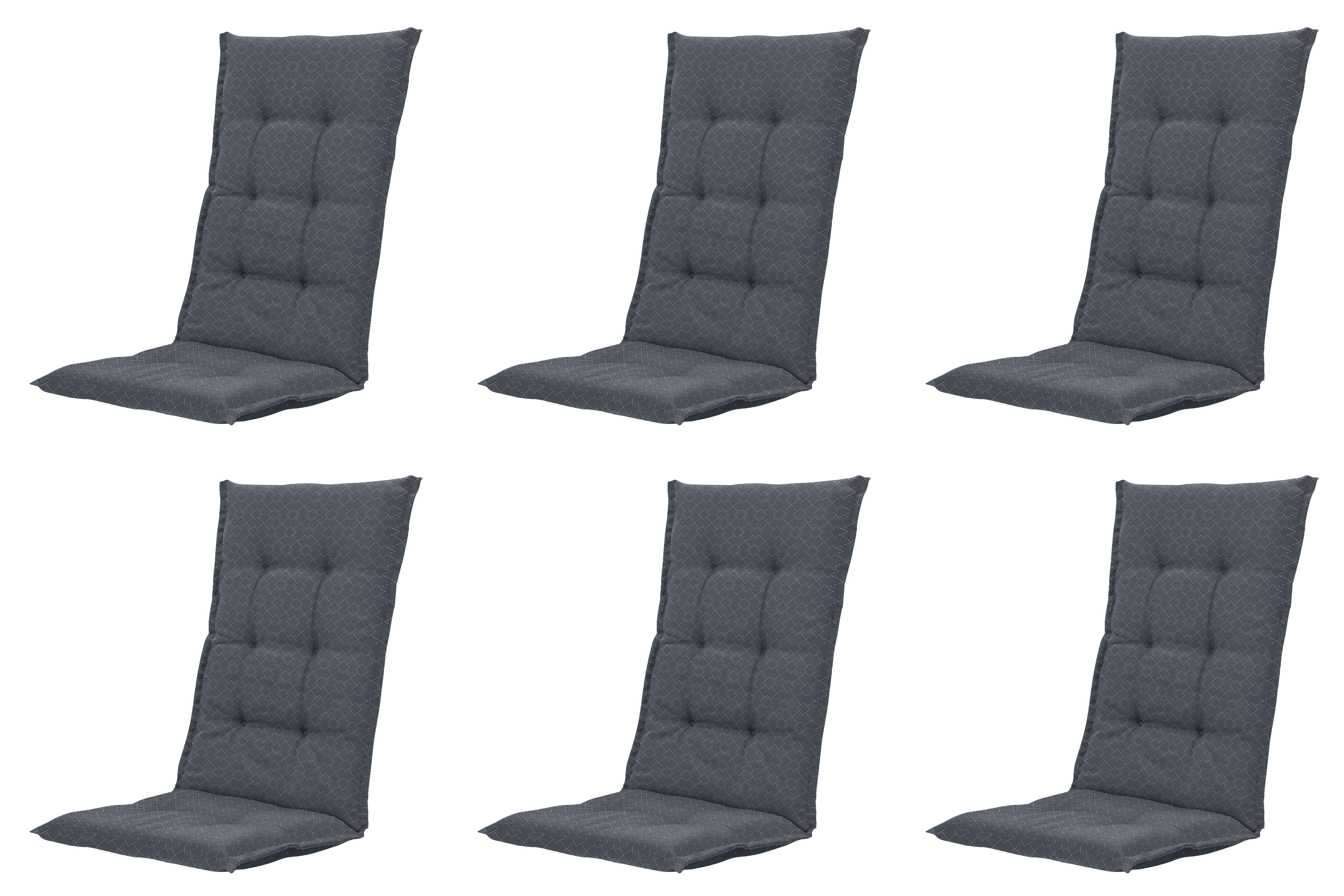 Gardissimo Hochlehnerauflage 6 er Set Gartenstuhlauflagen Check grau 120x50 cm, (Spar-Set, 6 St., 6 Auflagen), wasserabweisend imprägniert