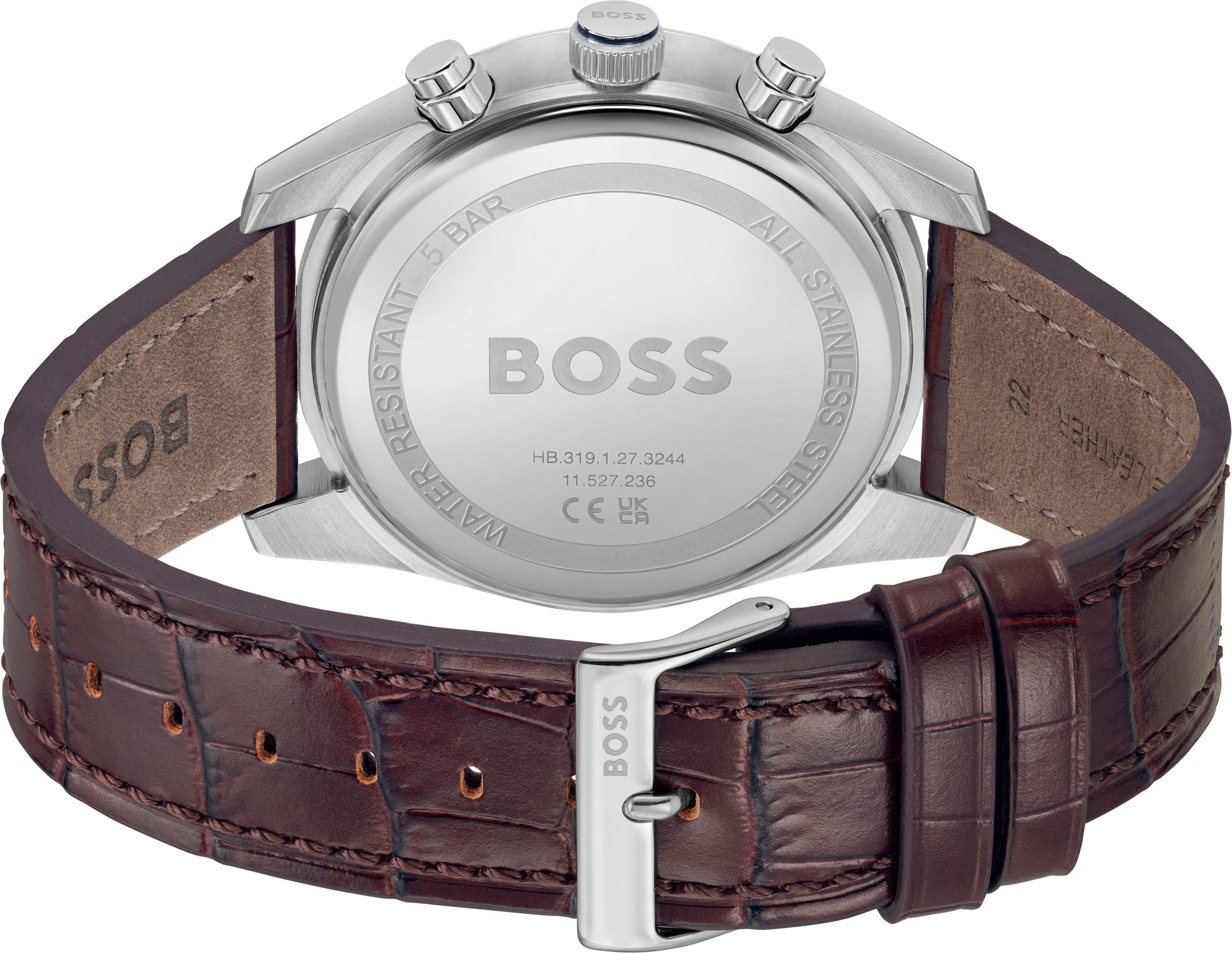 BOSS Chronograph SKYTRAVELLER 1514194, Quarzuhr, Armbanduhr, Herrenuhr, Lederarmband, analog, Tag