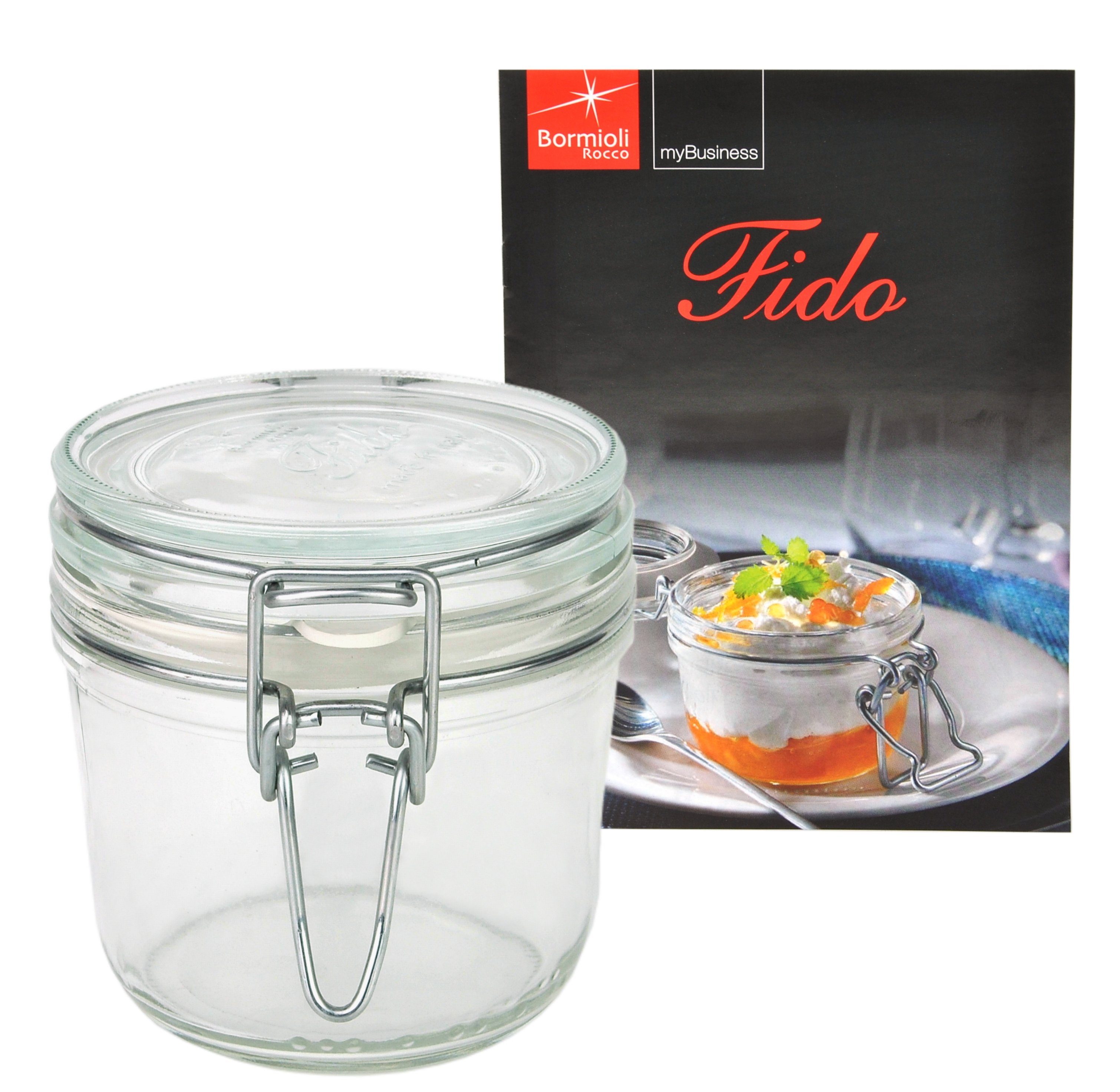 Fido 0,35L Bügelverschluss incl. MamboCat Rezeptheft, Original Glas Einmachglas Vorratsglas