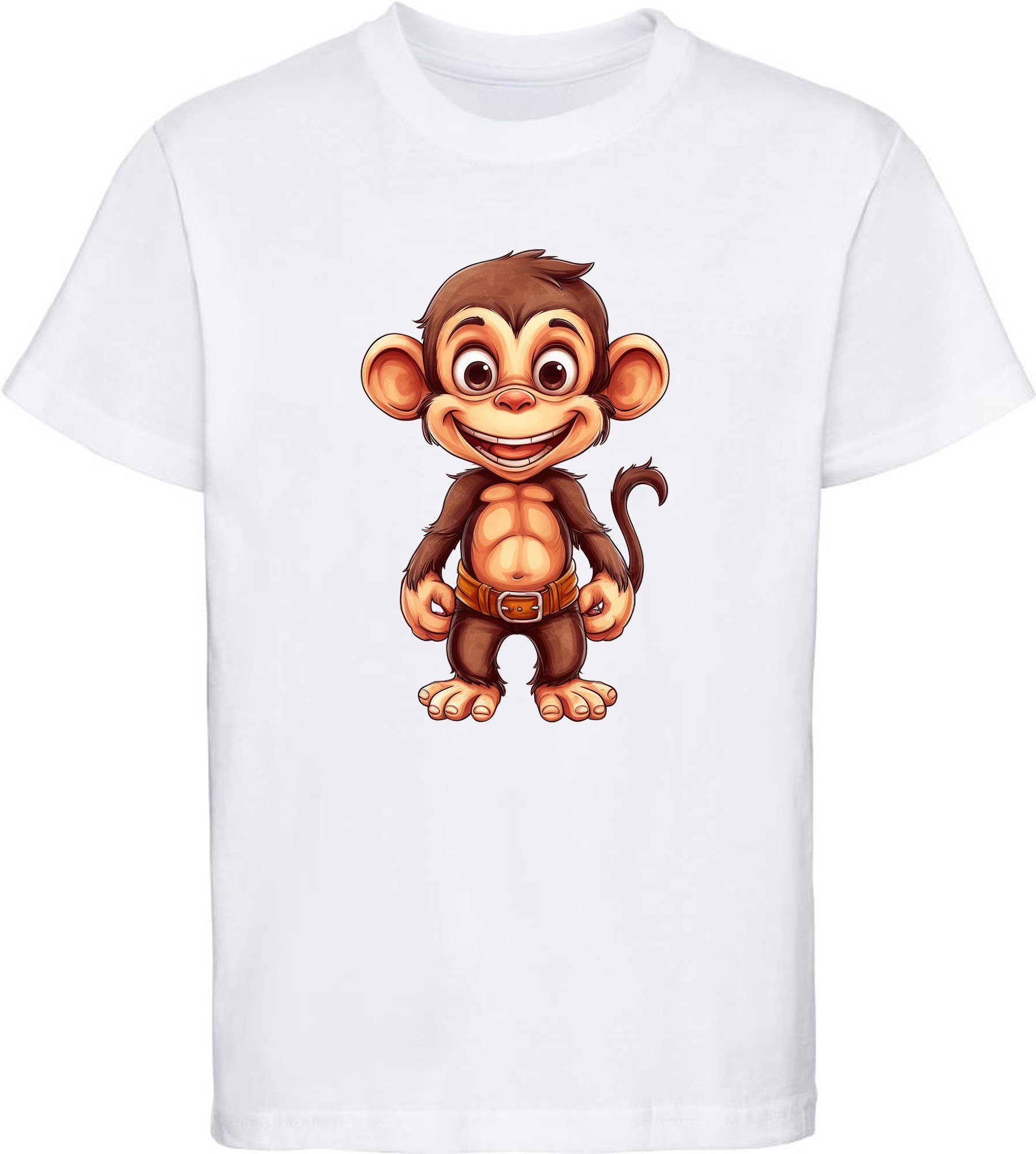 MyDesign24 T-Shirt Kinder weiss i276 Aufdruck, Baby mit Wildtier Schimpanse Affe - bedruckt Print Baumwollshirt Shirt