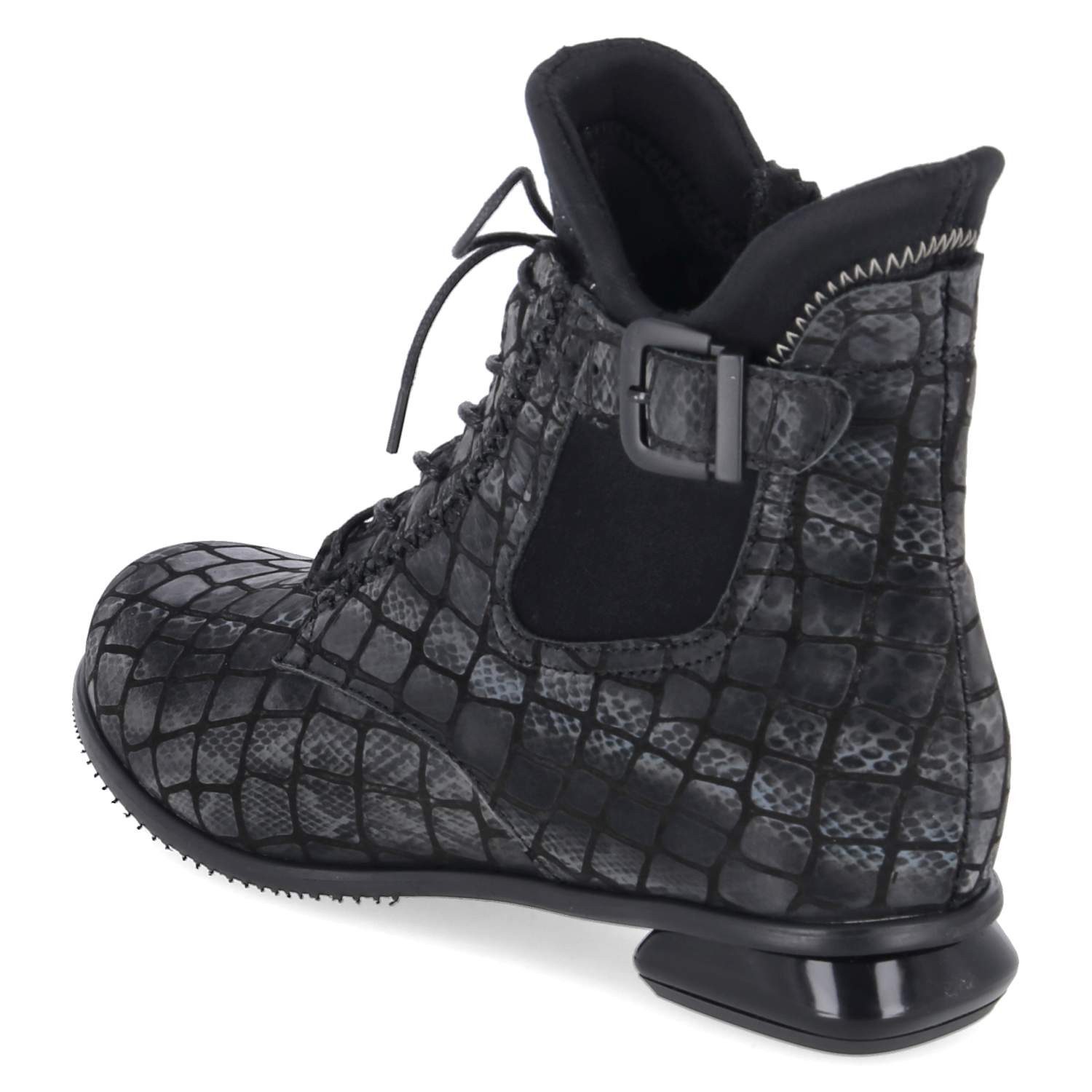 Simen Simen 6401A Grau Schwarz Damen Leder grey Schnürstiefel