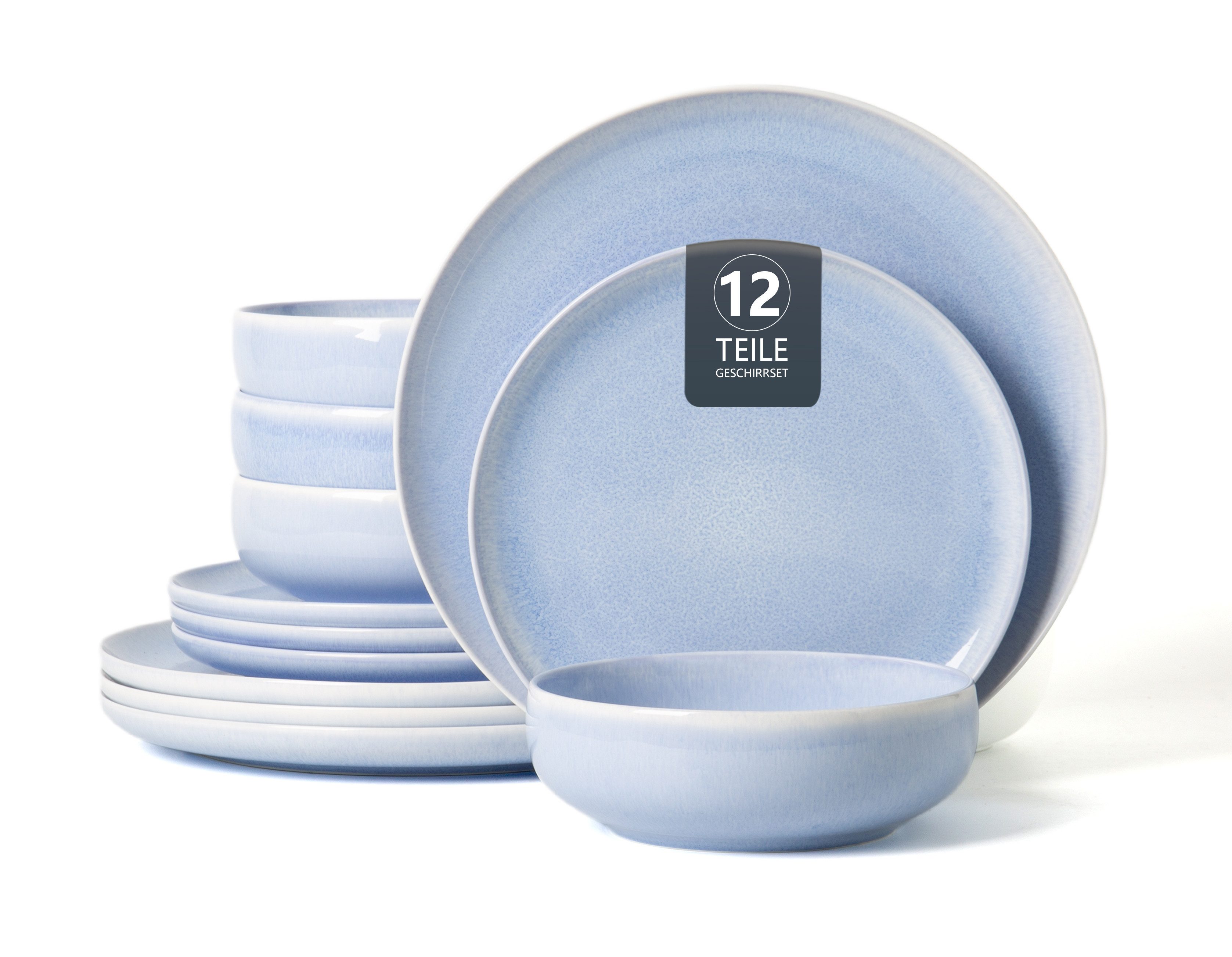 OTTO home Geschirr-Set Flett, mit Reaktivglasur (12-tlg), 4 Personen, Porzellan, Teller Set, spülmaschinenfest und mikrowellengeeignet